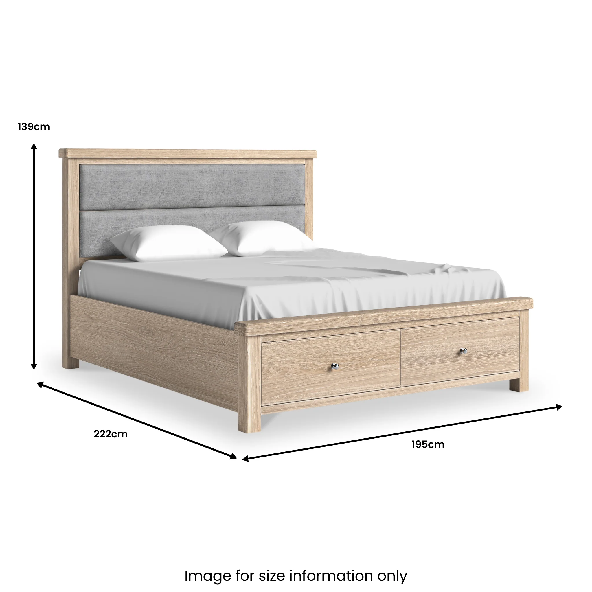 Portland Washed Oak Chenille Bed Frame with Drawers - Image 12