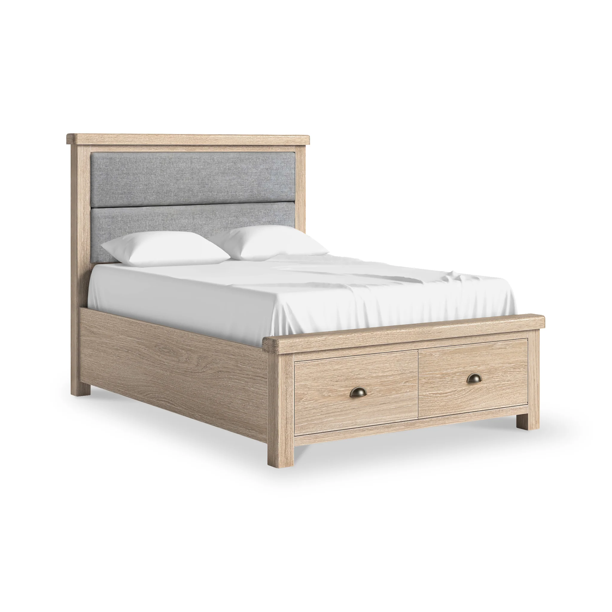 Portland Washed Oak Chenille Bed Frame with Drawers - Image 3