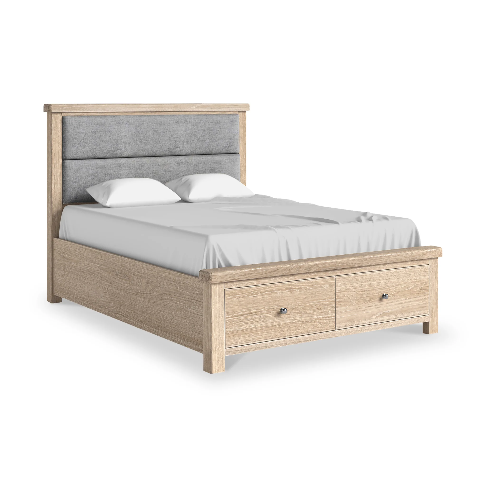 Portland Washed Oak Chenille Bed Frame with Drawers - Image 5