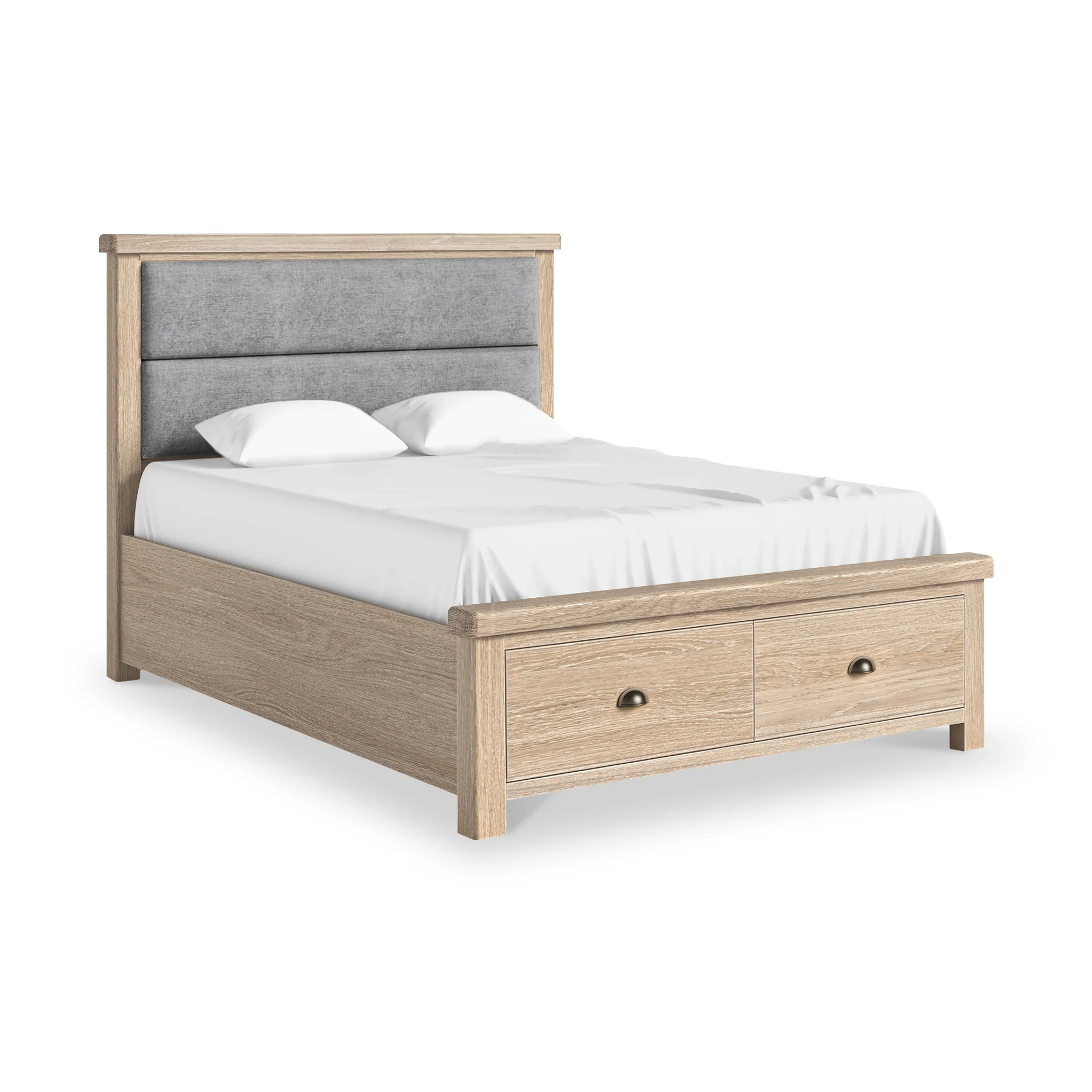 Portland Washed Oak Chenille Bed Frame with Drawers - Image 6