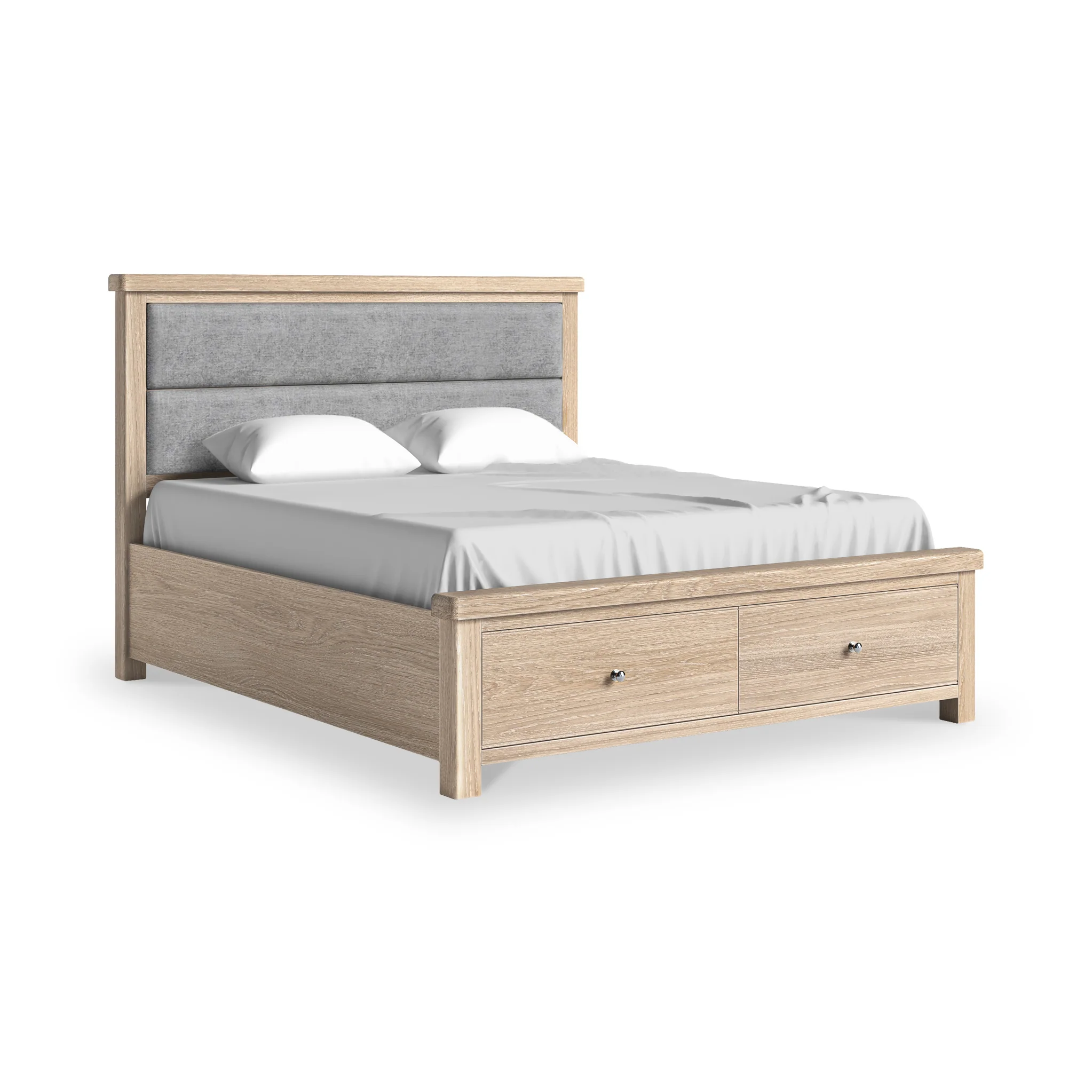 Portland Washed Oak Chenille Bed Frame with Drawers - Image 7