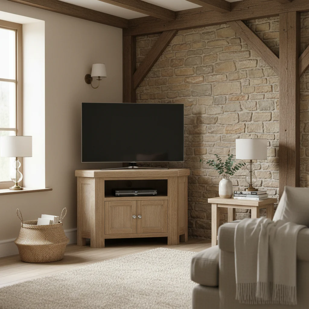 Portland Washed Oak Corner TV Unit - Image 2