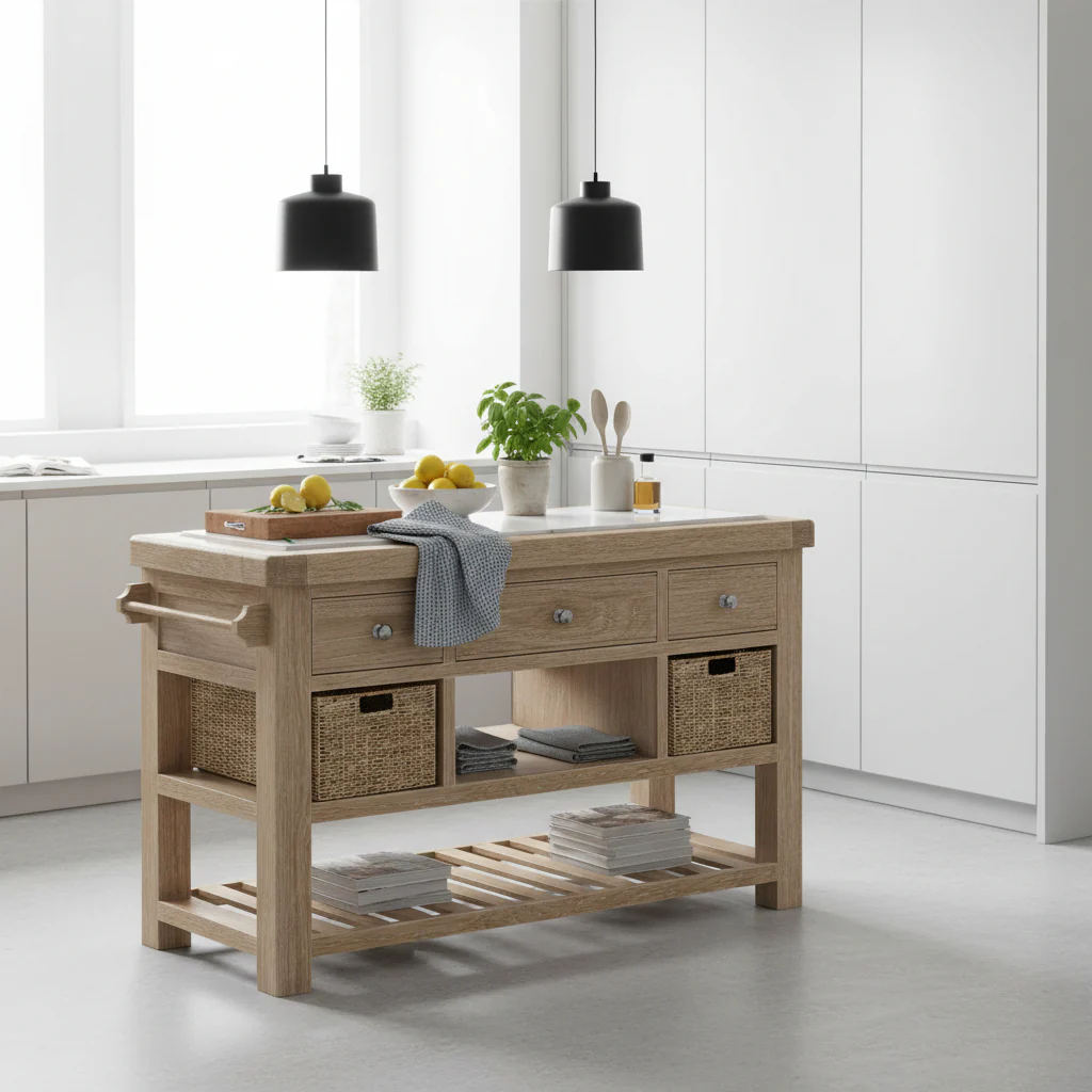 Portland Washed Oak Large Kitchen Island - Image 2