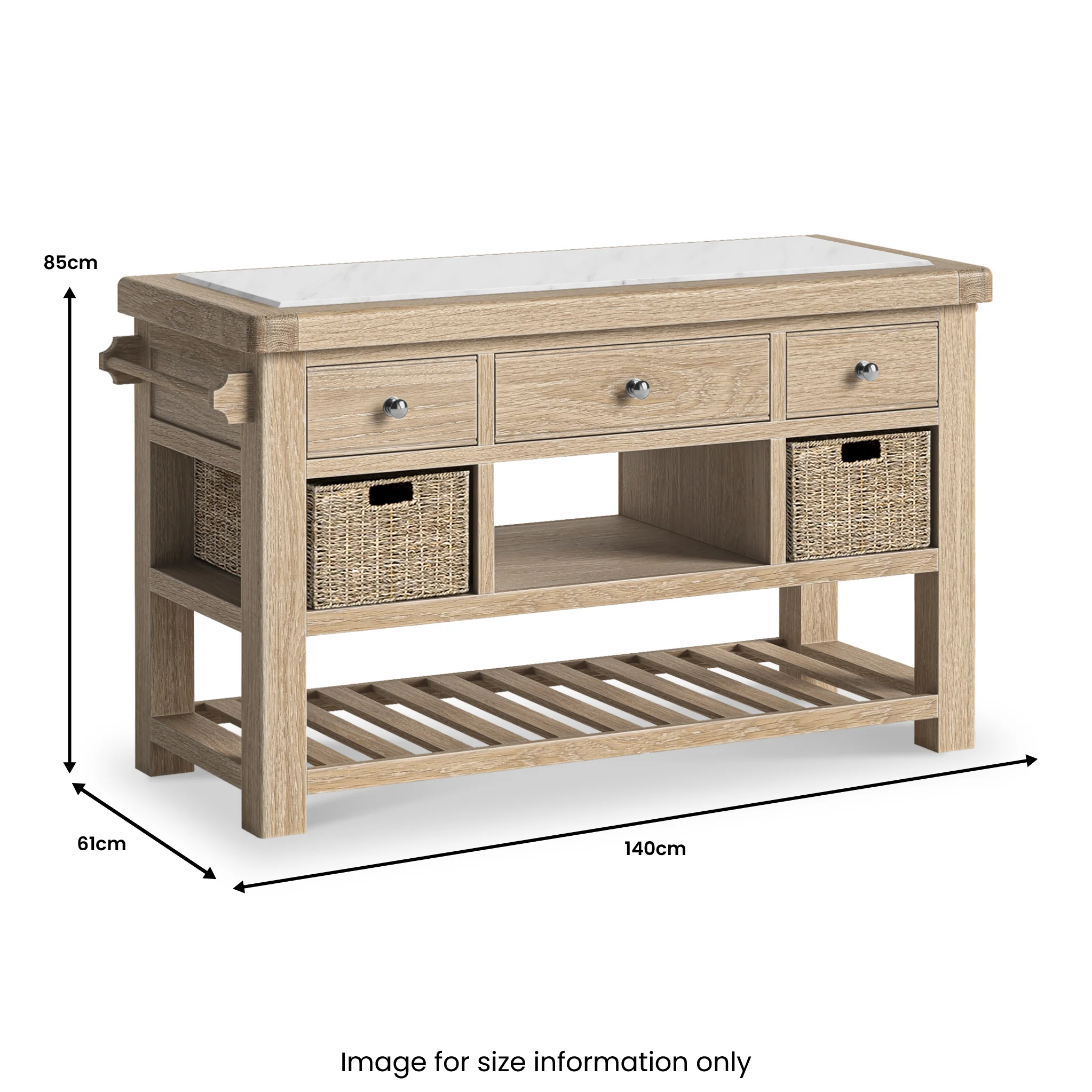 Portland Washed Oak Large Kitchen Island - Image 7
