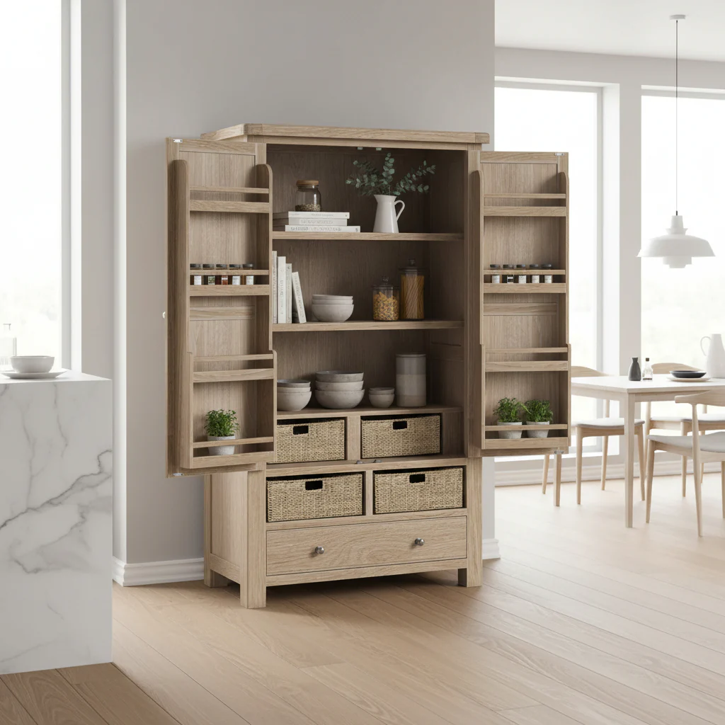 Portland Washed Oak Multi Storage Larder Unit - Image 2