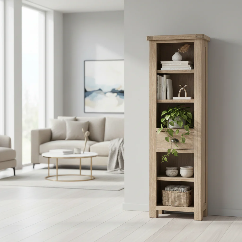 Portland Washed Oak Slim Bookcase - Image 2