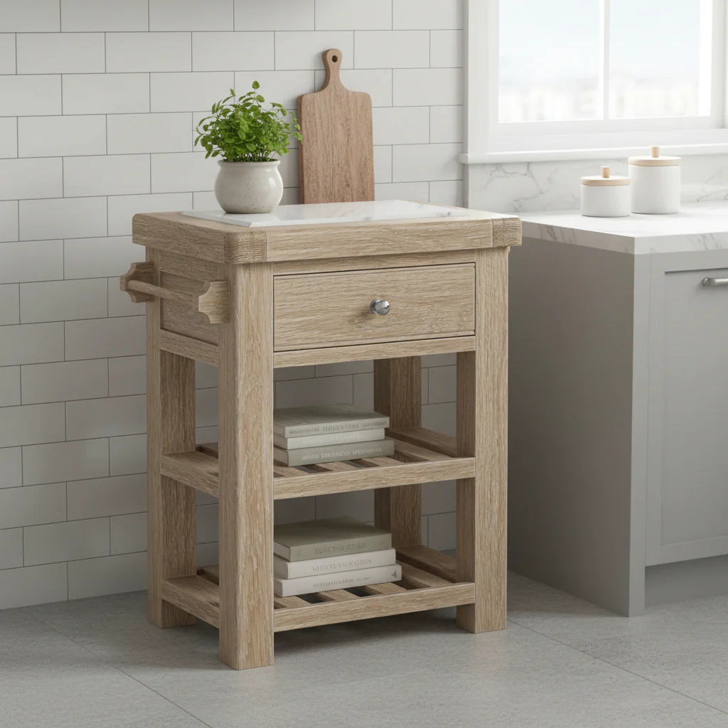 Portland Washed Oak Small Kitchen Island - Image 2