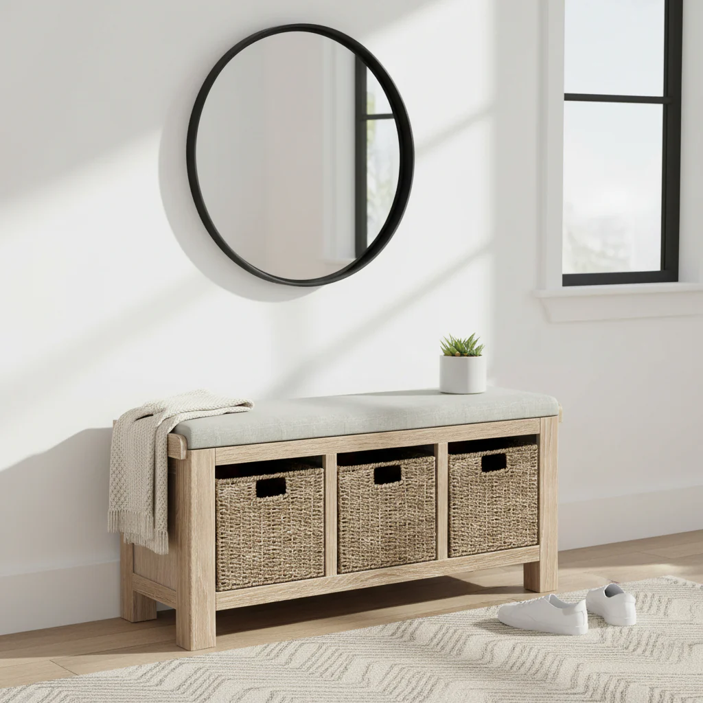 Portland Washed Oak Storage Bench - Image 10