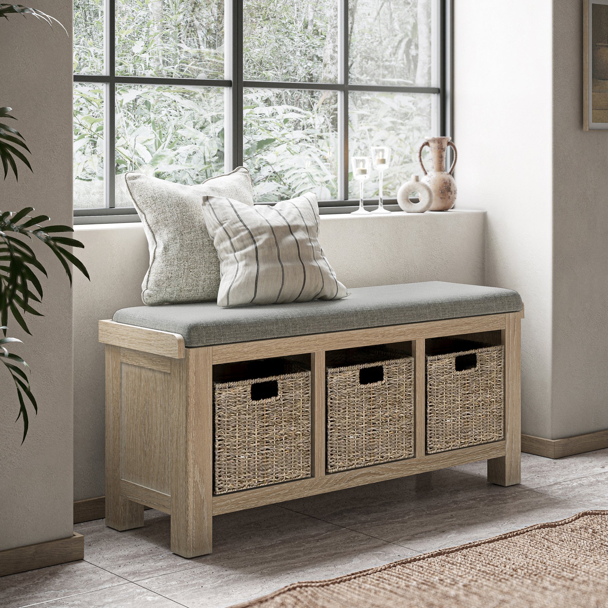 Portland Washed Oak Storage Bench - Image 5