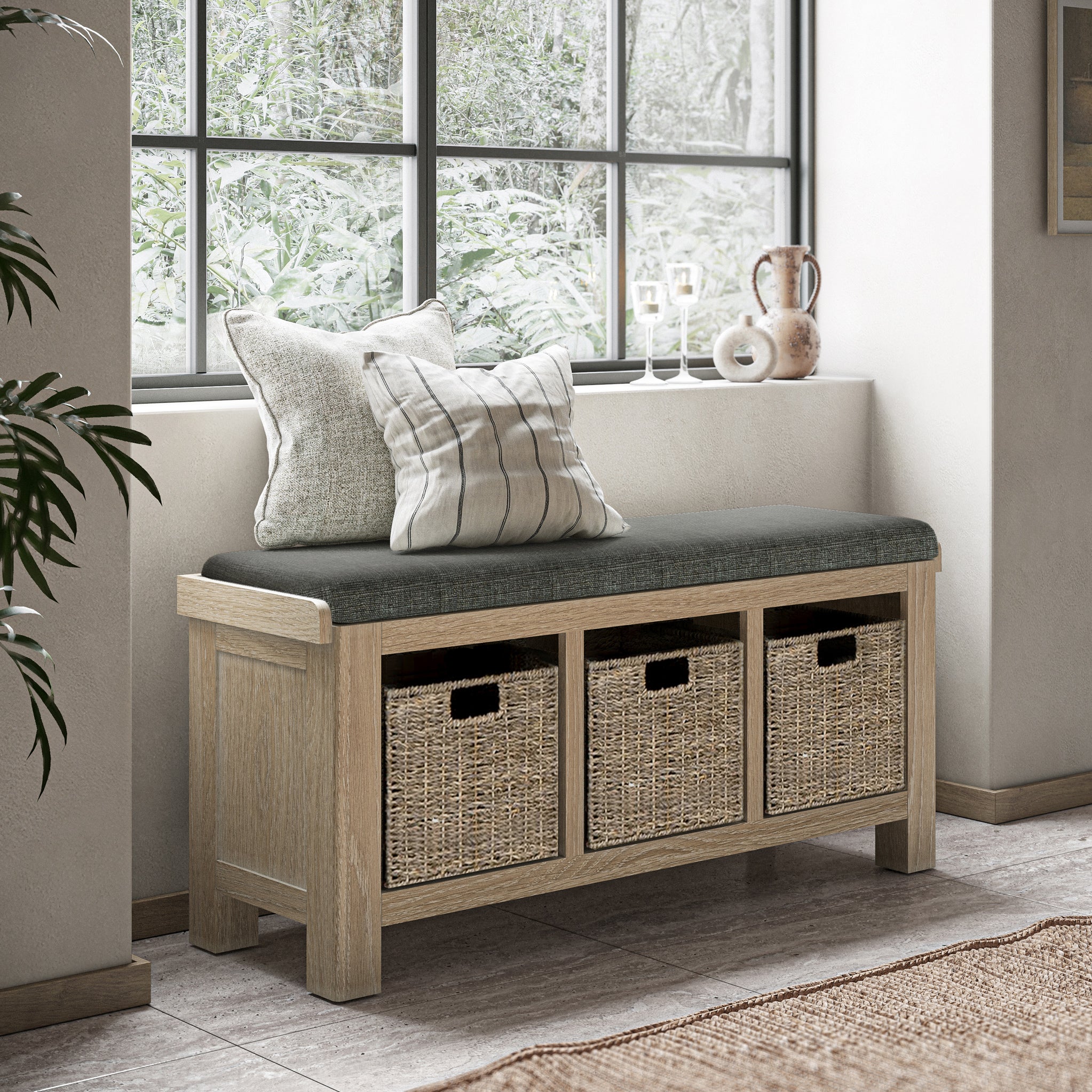 Portland Washed Oak Storage Bench - Image 8