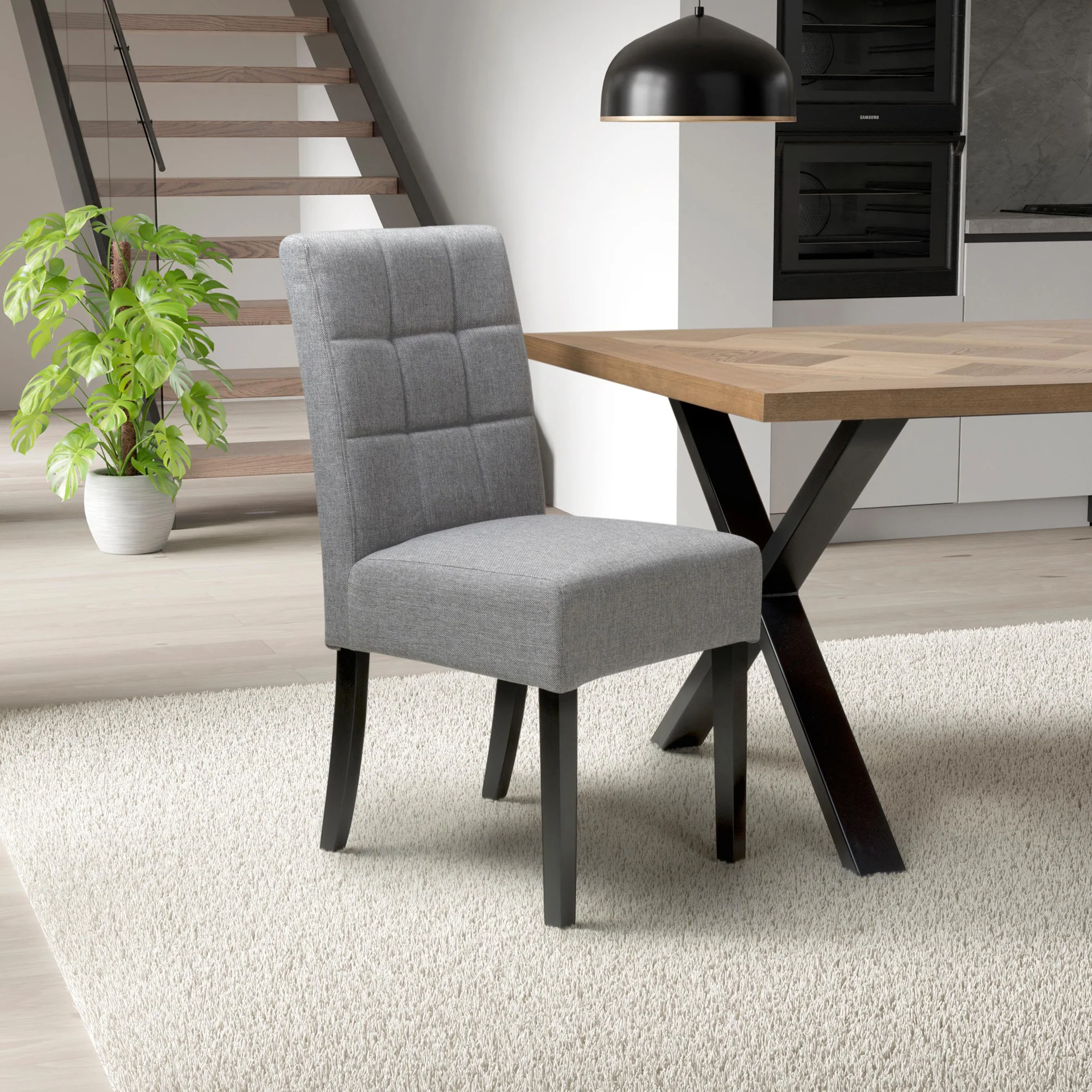 Pryder Faux Linen Dining Chair with Black Legs - Image 8