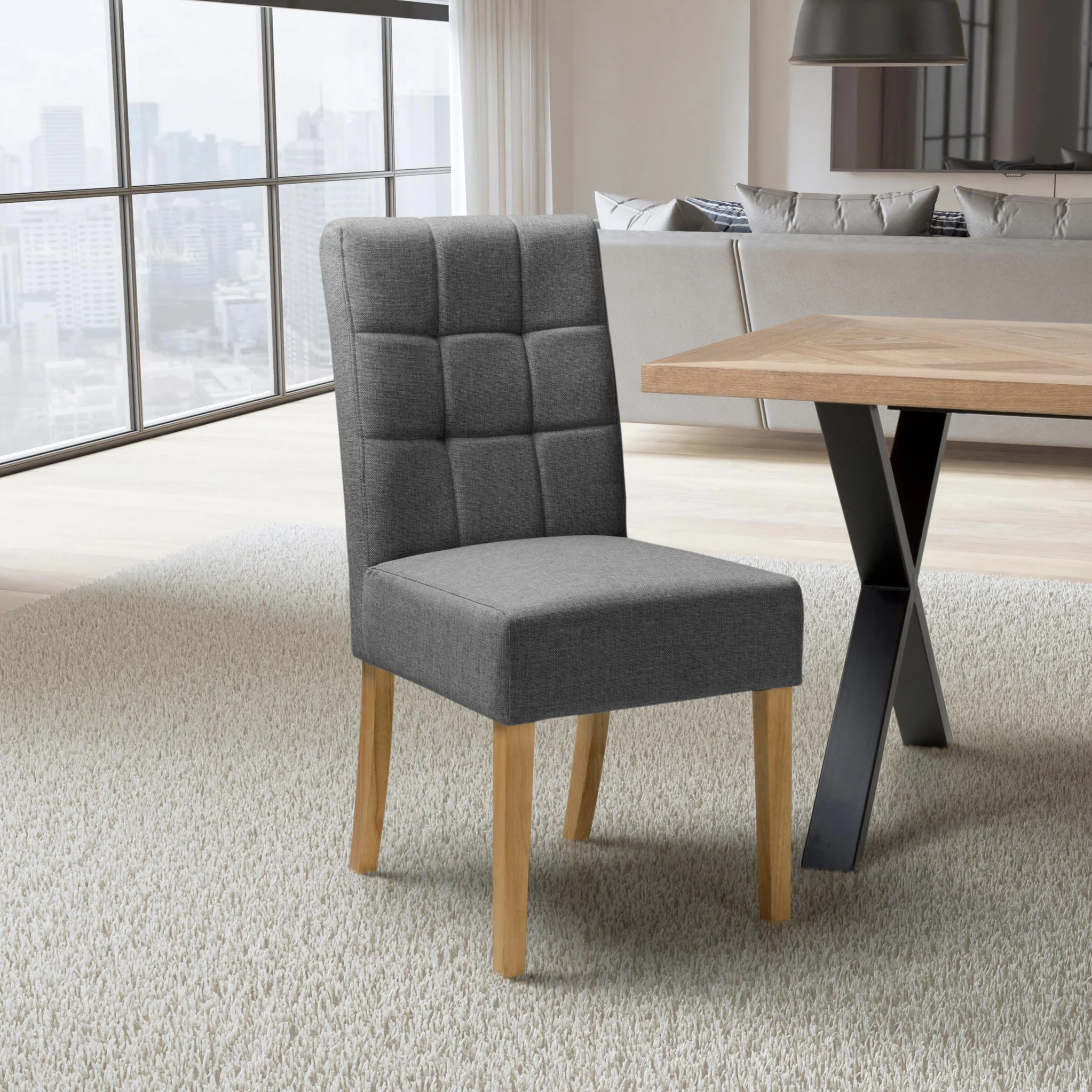 Pryder Faux Linen Dining Chair with Natural Legs - Image 2