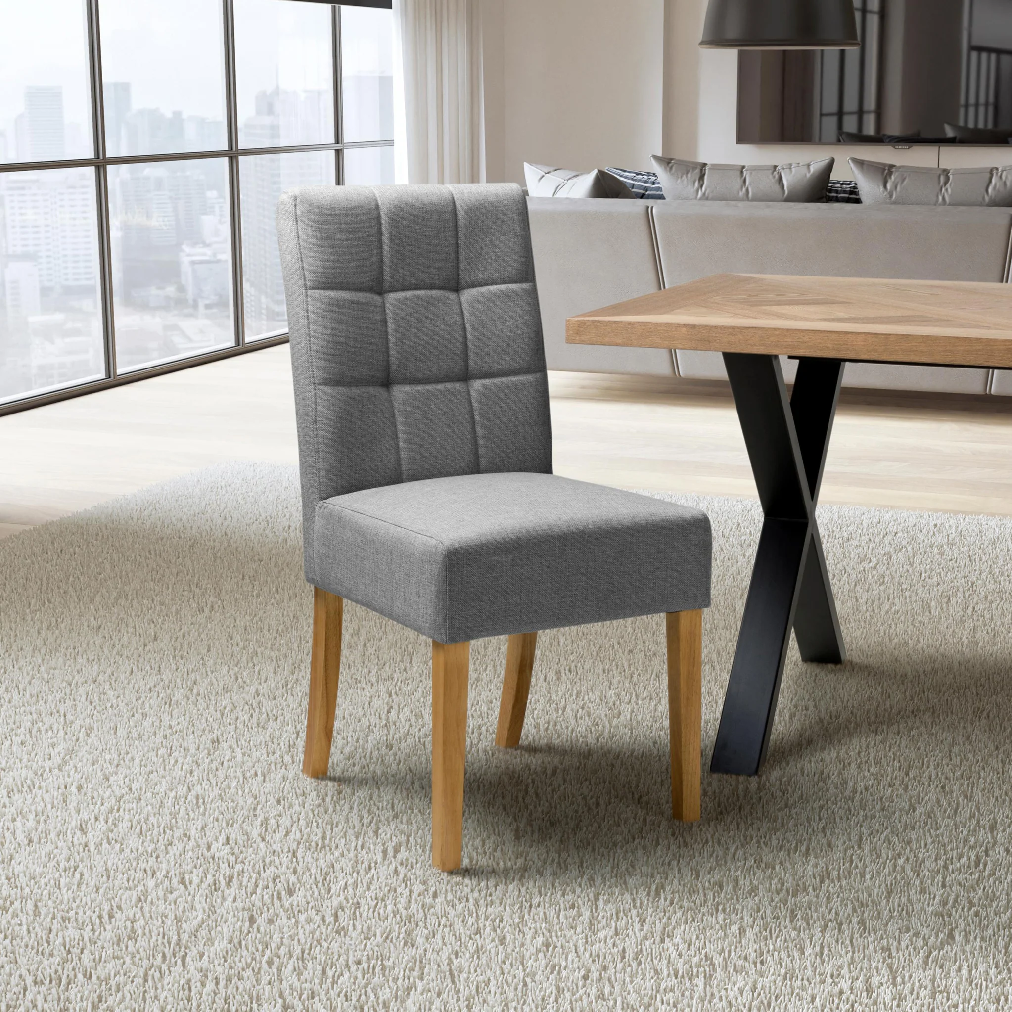 Pryder Faux Linen Dining Chair with Natural Legs - Image 5