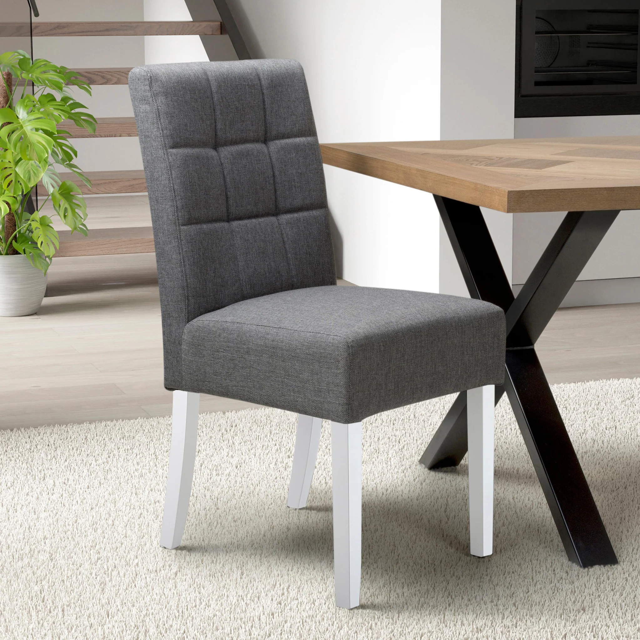 Pryder Faux Linen Dining Chair with White Legs - Image 2