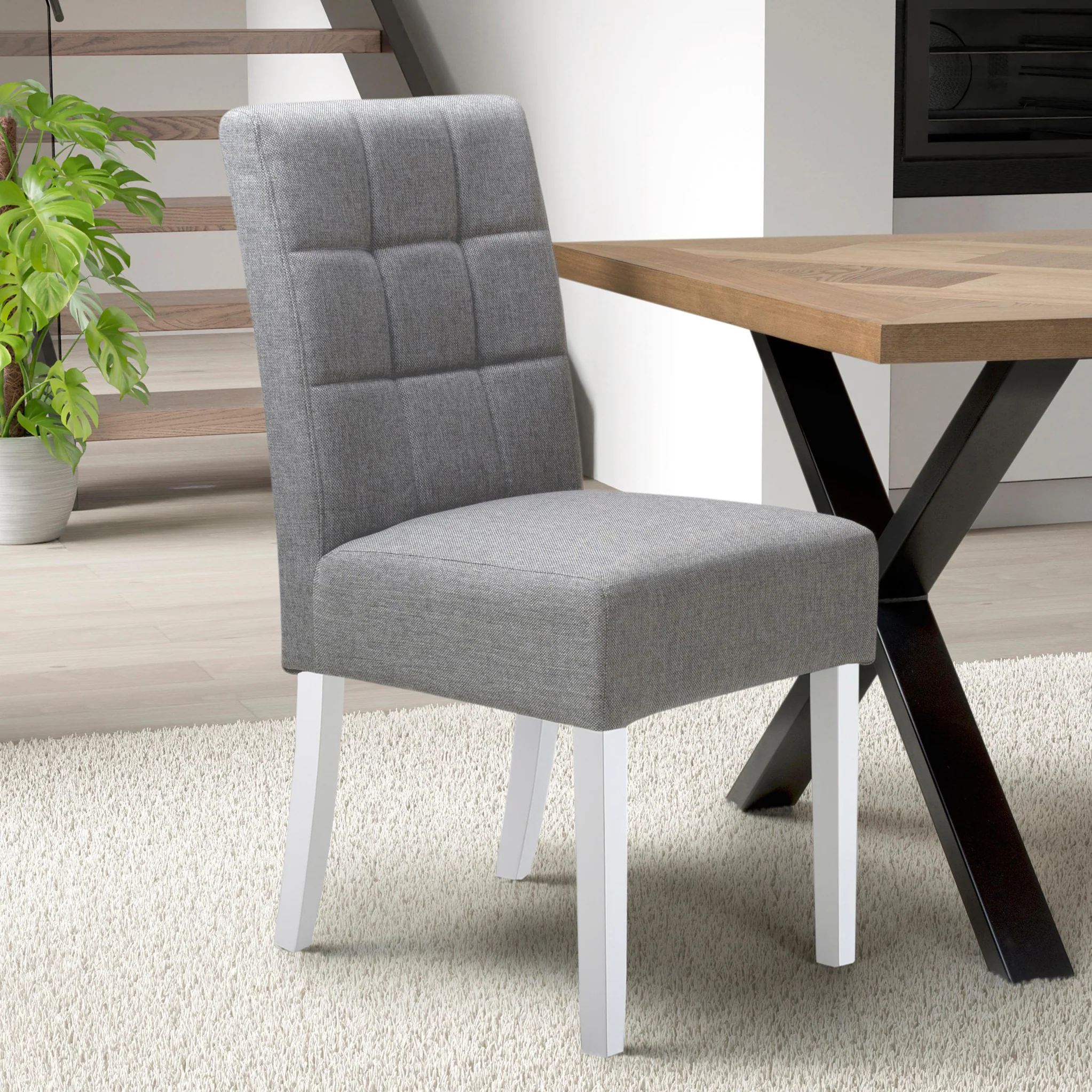 Pryder Faux Linen Dining Chair with White Legs - Image 8