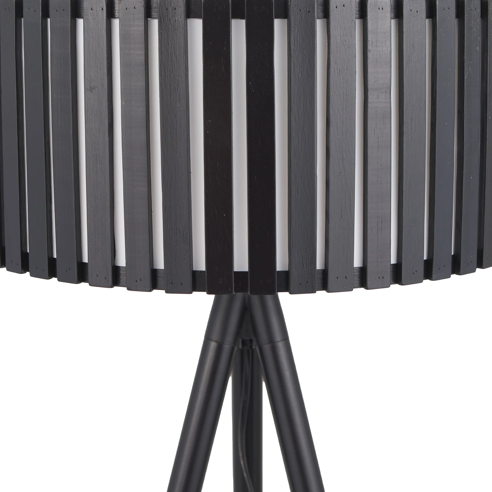 Rabanne Slatted Black Wood Tripod Floor Lamp - Image 4