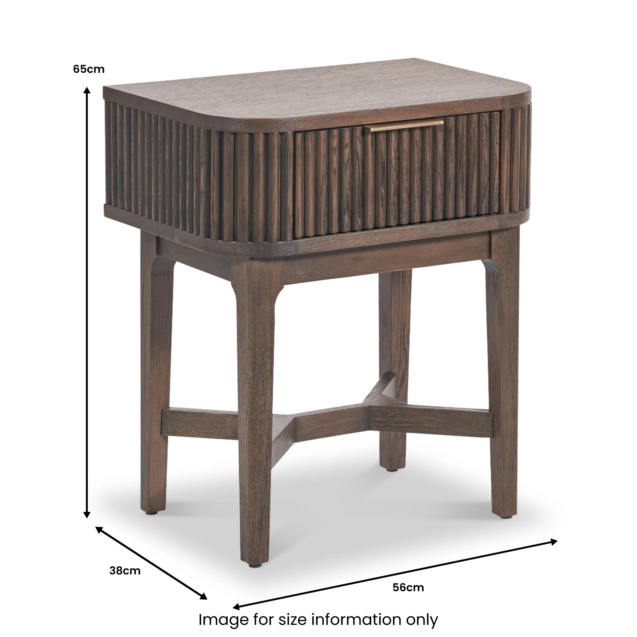 Raie Fluted Oak and Pine 1 Drawer Bedside Table - Image 10