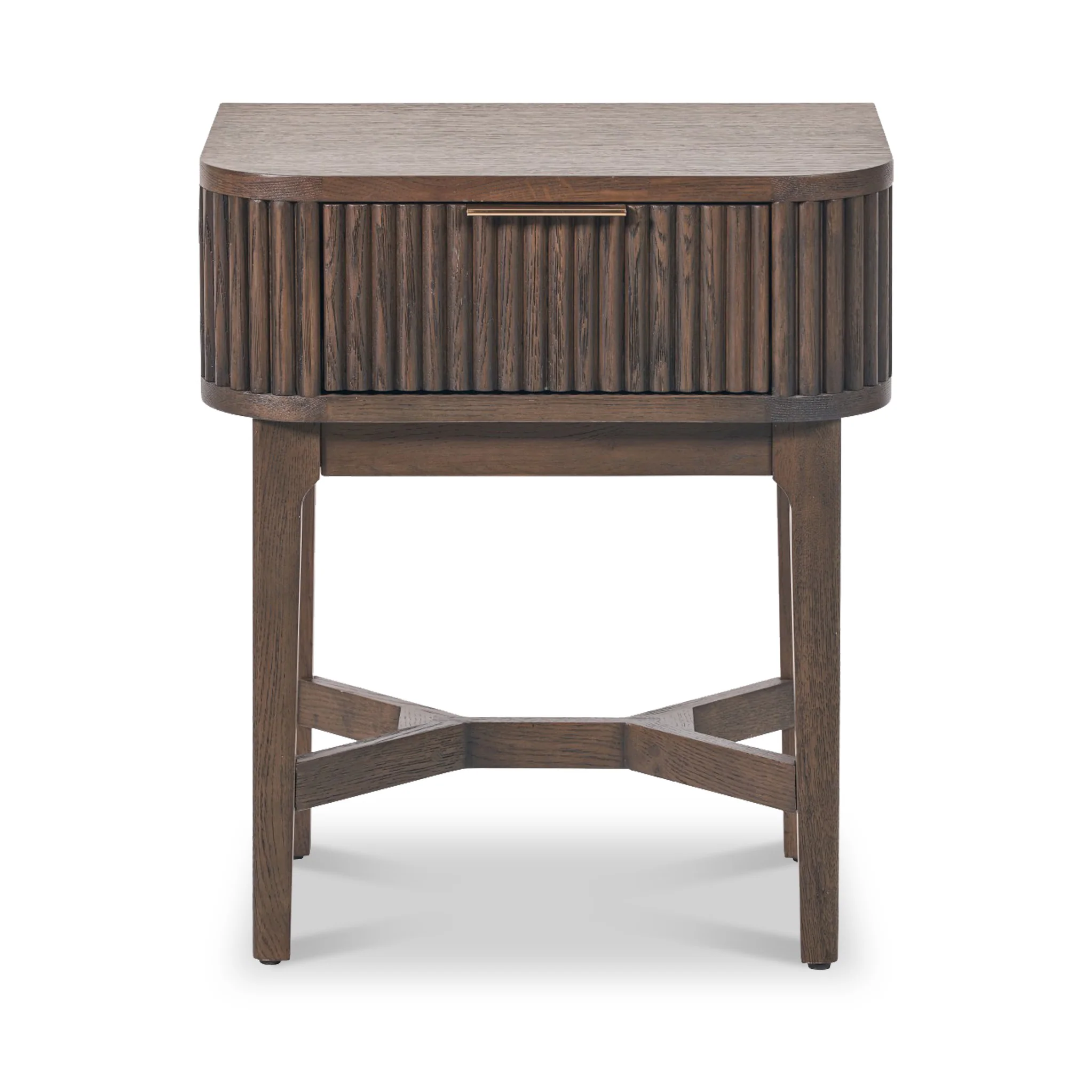 Raie Fluted Oak and Pine 1 Drawer Bedside Table - Image 3