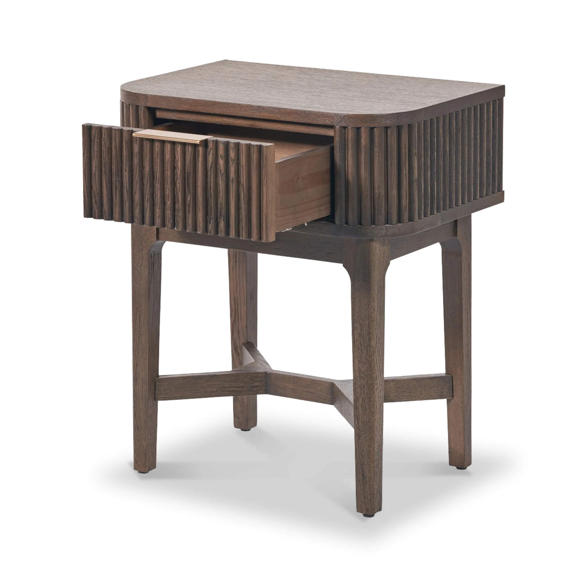 Raie Fluted Oak and Pine 1 Drawer Bedside Table - Image 4
