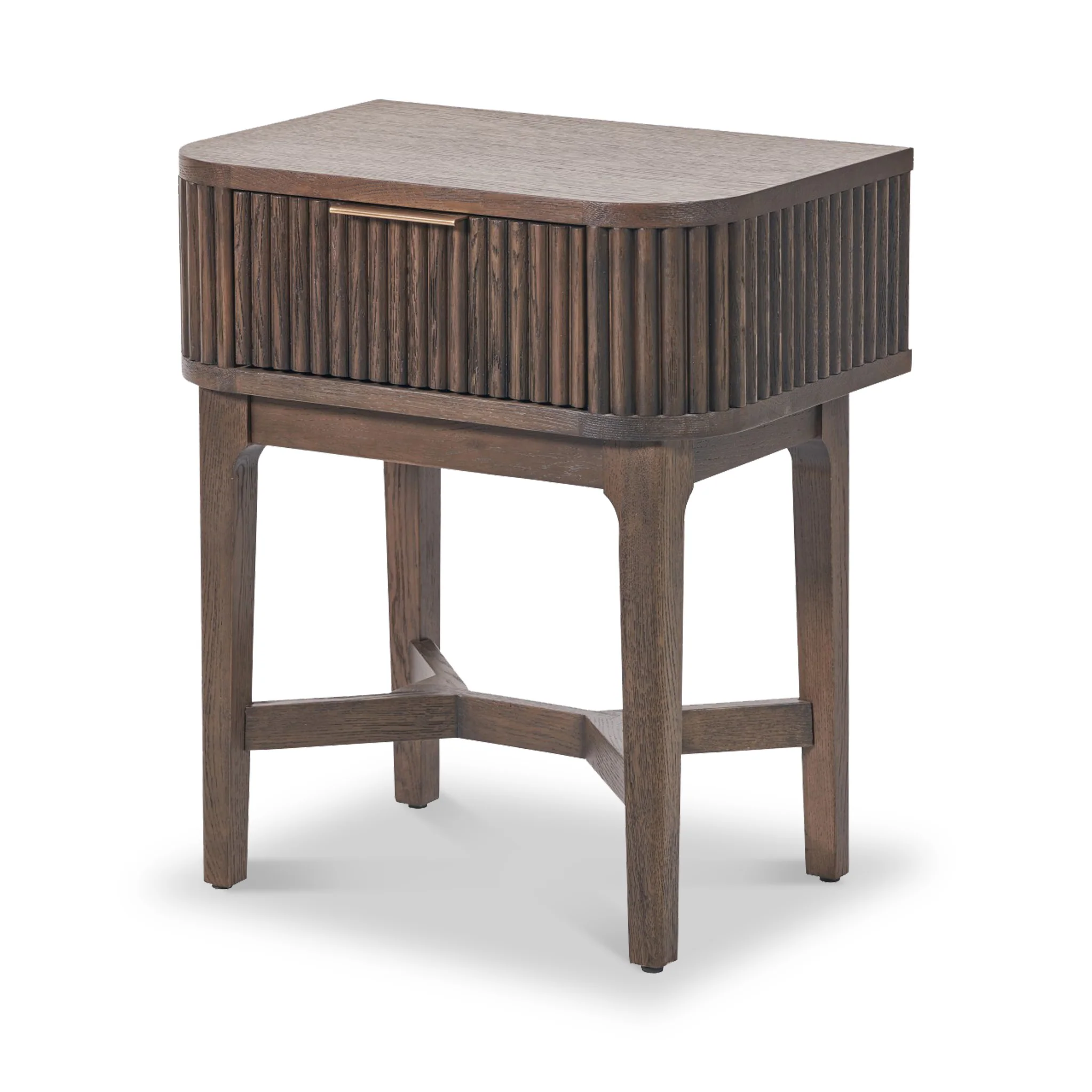 Raie Fluted Oak and Pine 1 Drawer Bedside Table - Image 7