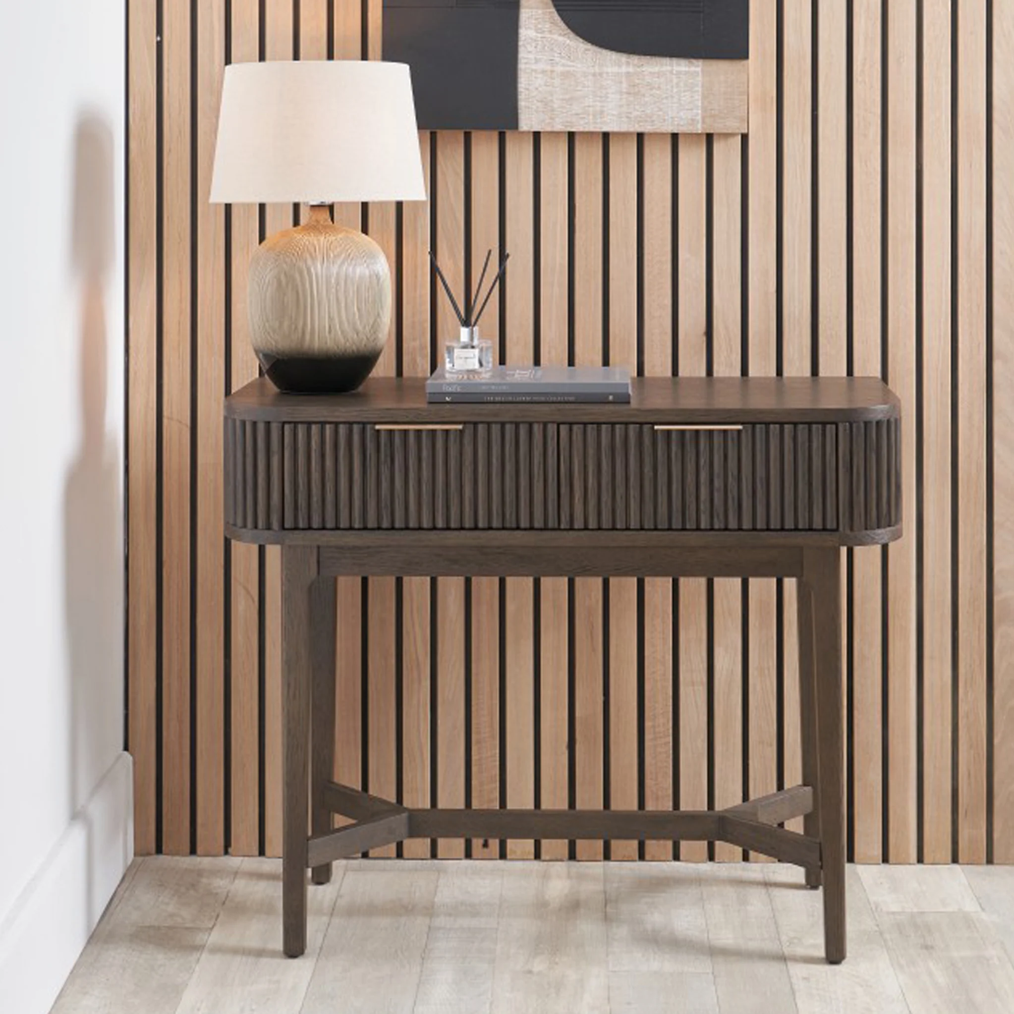 Raie Fluted Oak and Pine Console Table Table - Image 2