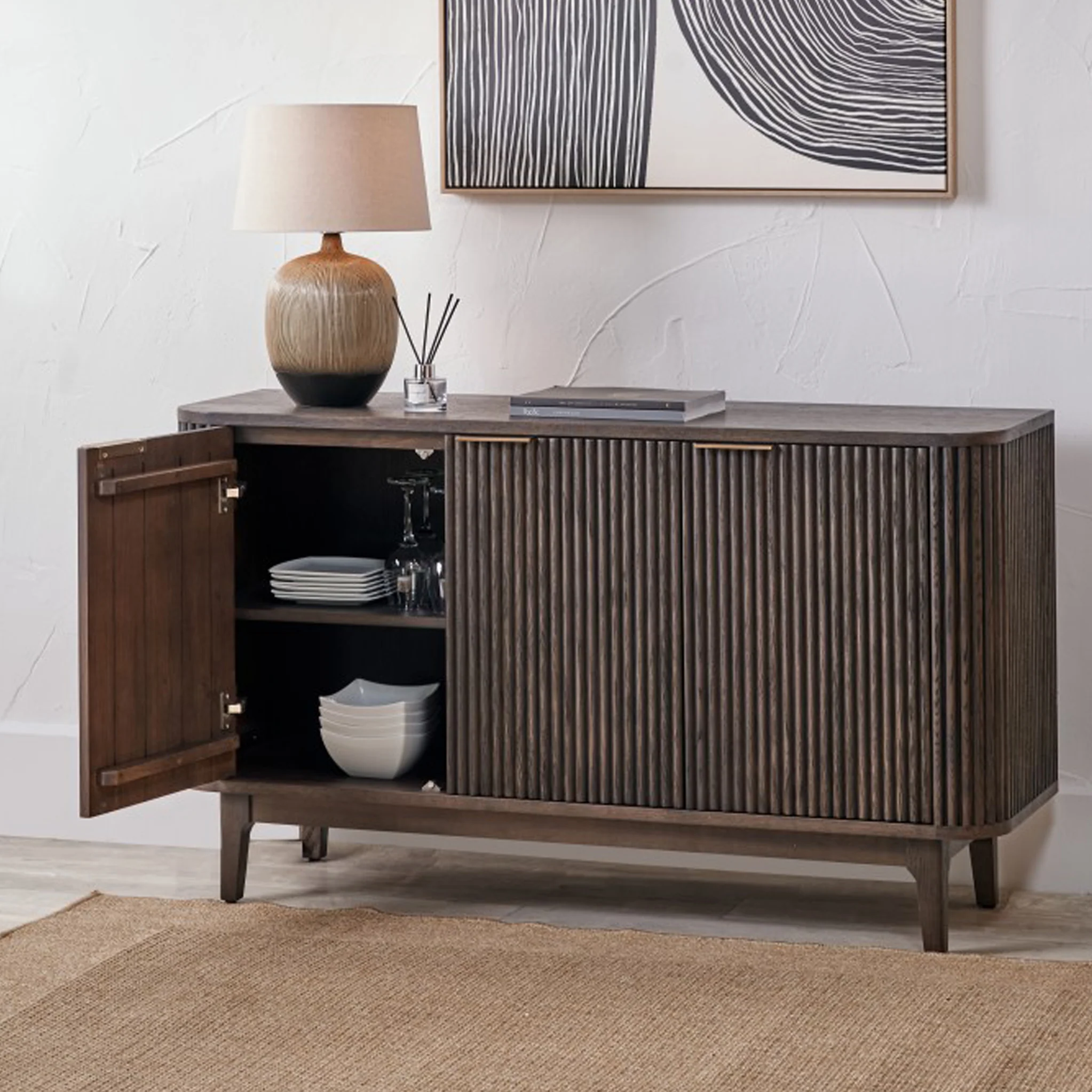 Raie Fluted Oak and Pine Large Sideboard - Image 4