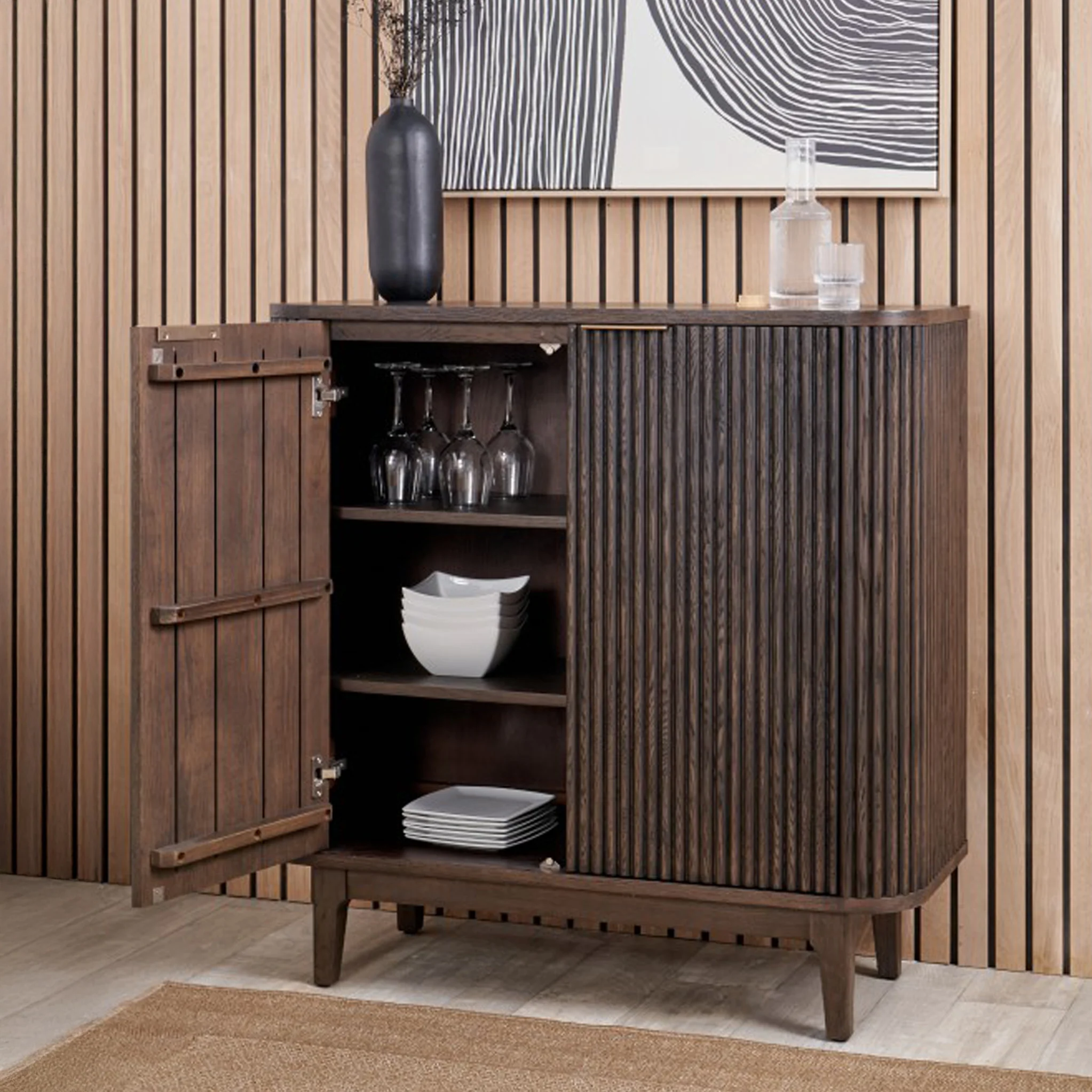 Raie Fluted Oak and Pine Small Sideboard - Image 4