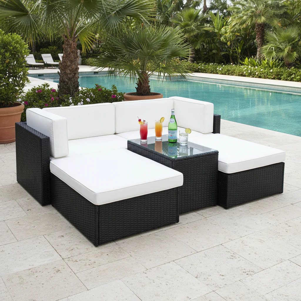 Rattan Multipositional Lounge Set with Console - Image 10
