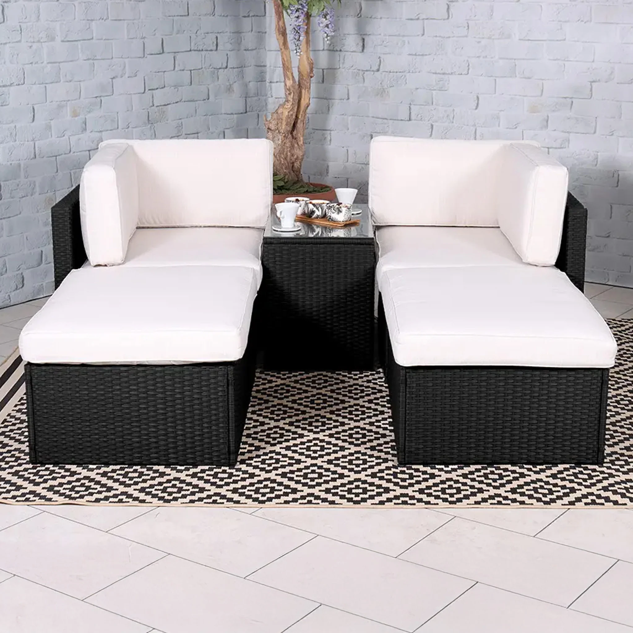 Rattan Multipositional Lounge Set with Console - Image 11