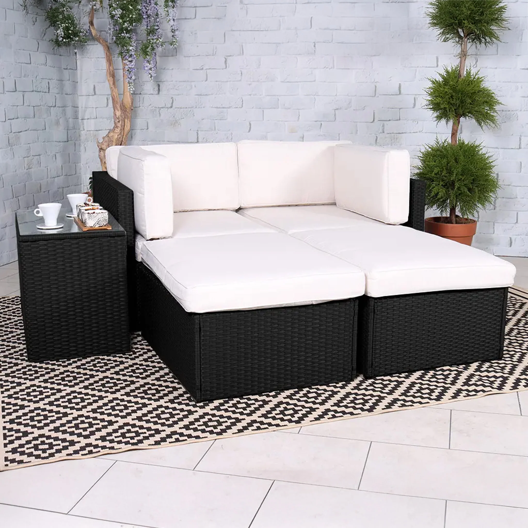 Rattan Multipositional Lounge Set with Console - Image 12