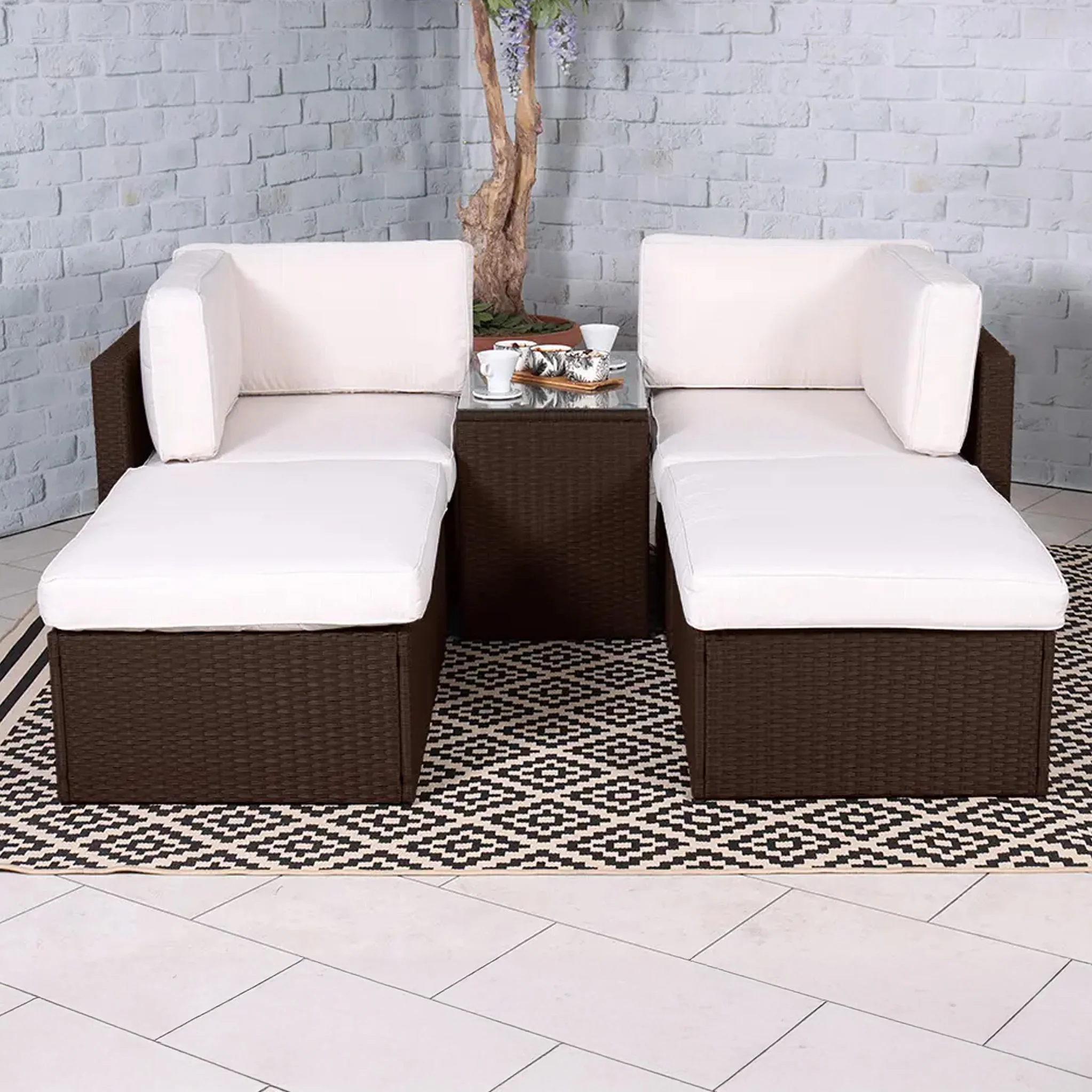 Rattan Multipositional Lounge Set with Console - Image 3