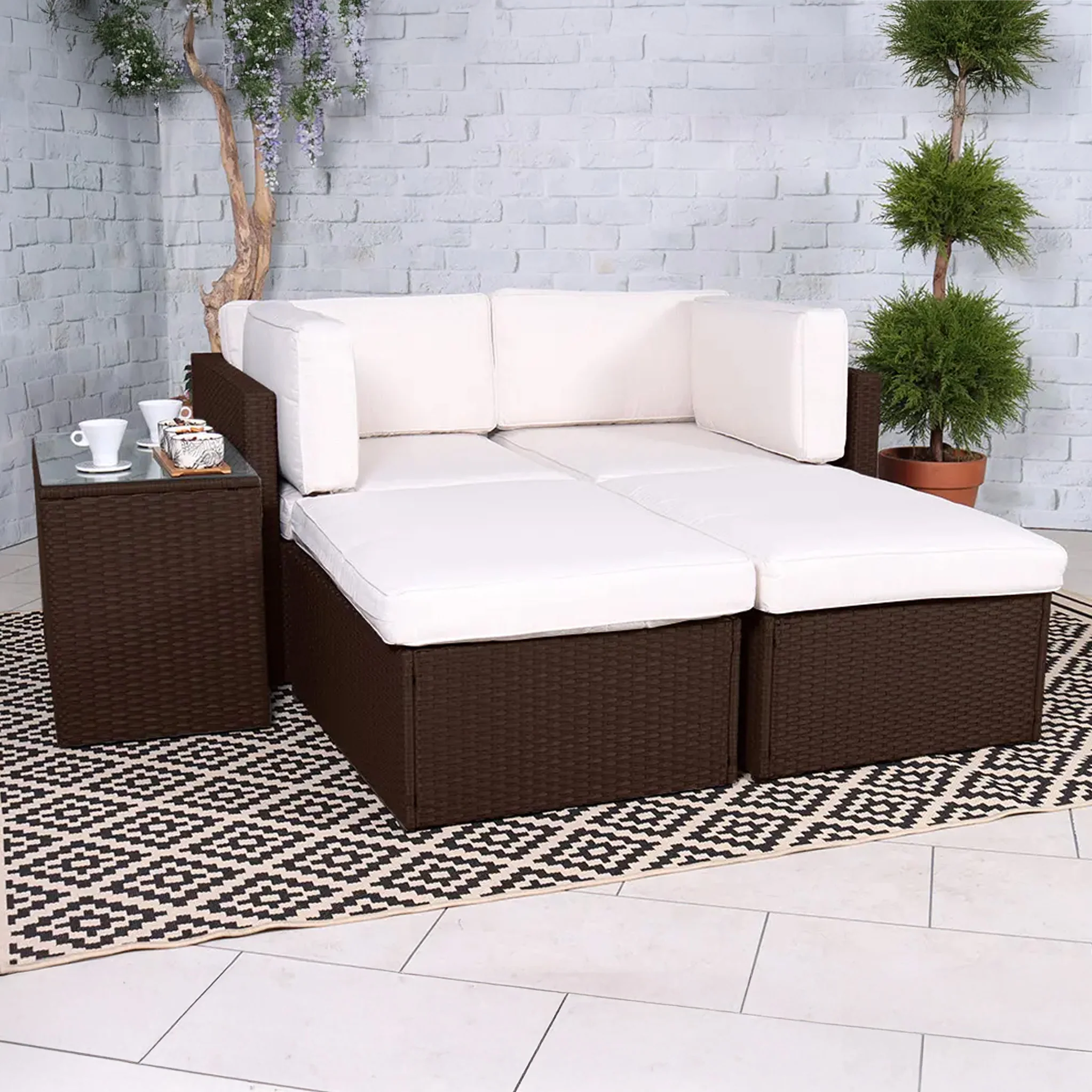 Rattan Multipositional Lounge Set with Console - Image 4