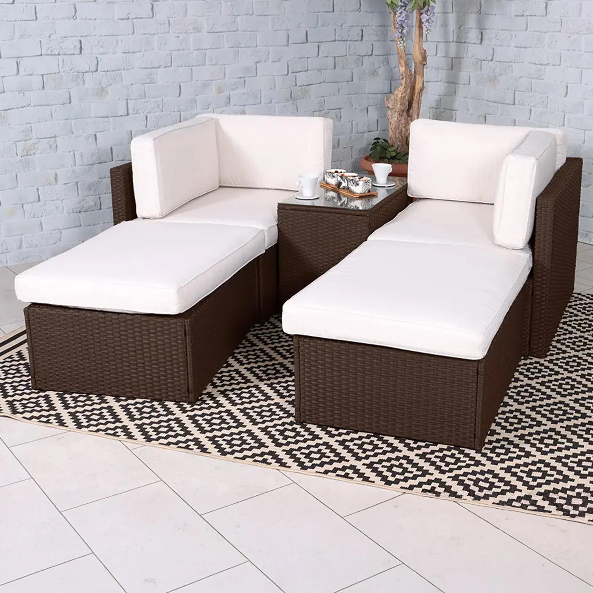 Rattan Multipositional Lounge Set with Console - Image 5
