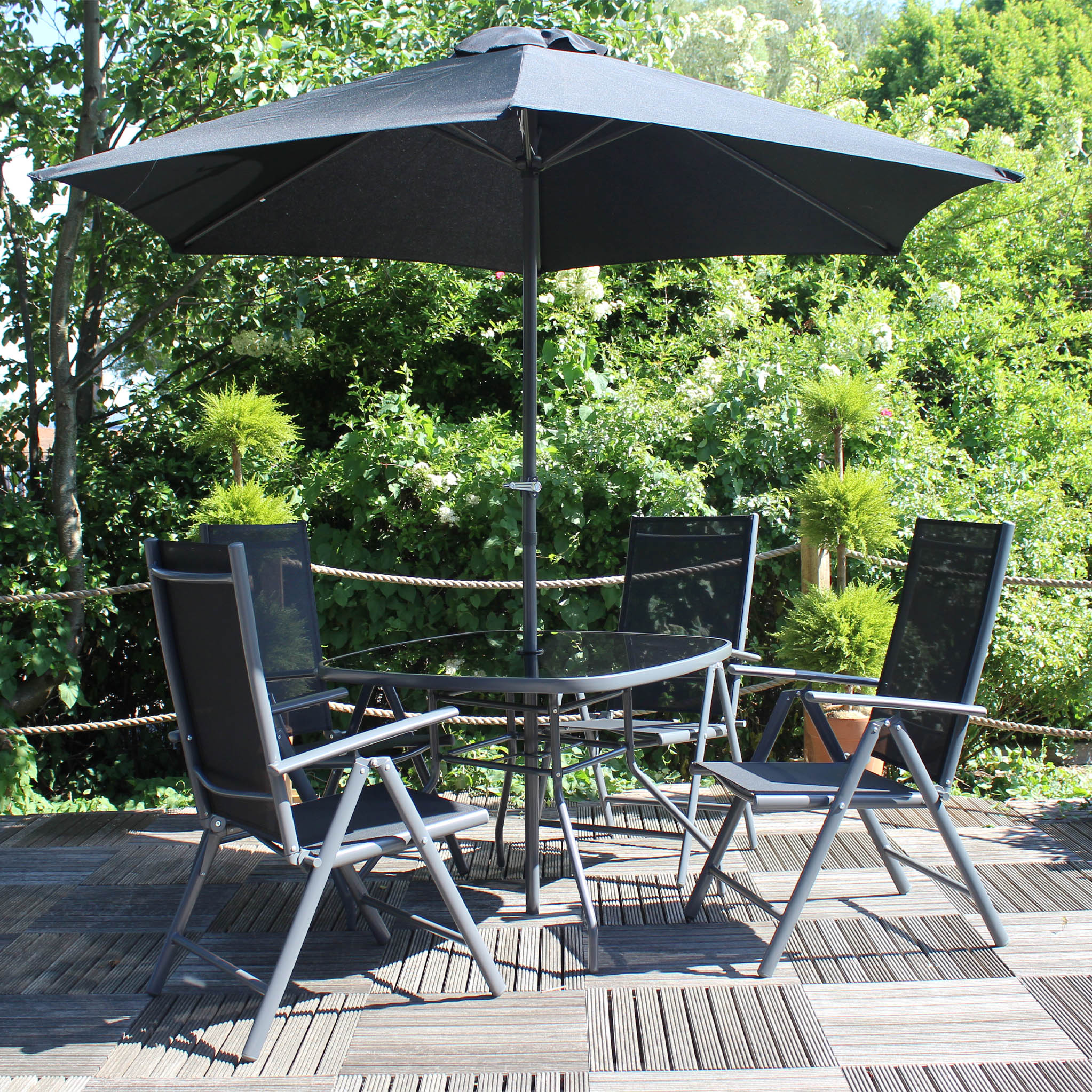 Rio Reclining 4 Seat Dining Set with Parasol - Image 3
