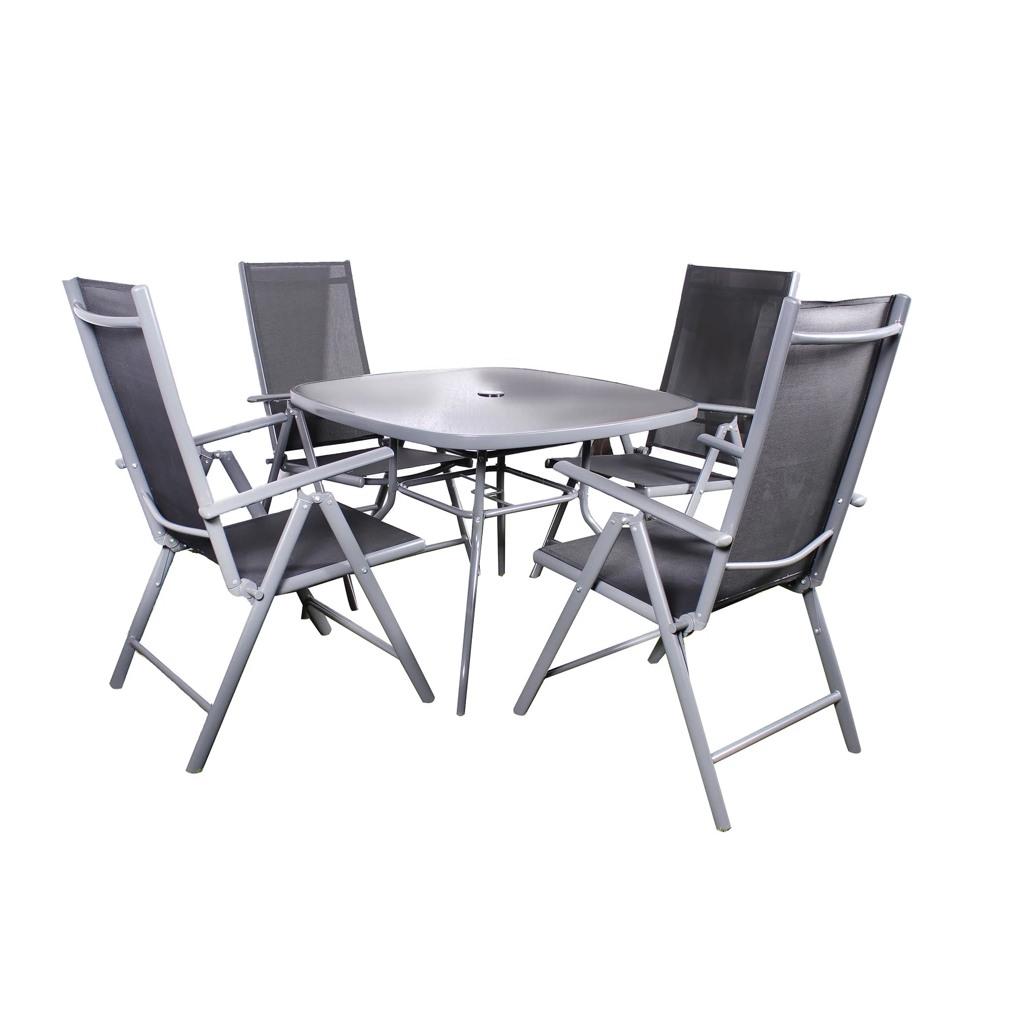 Rio Reclining 4 Seat Dining Set with Parasol - Image 4