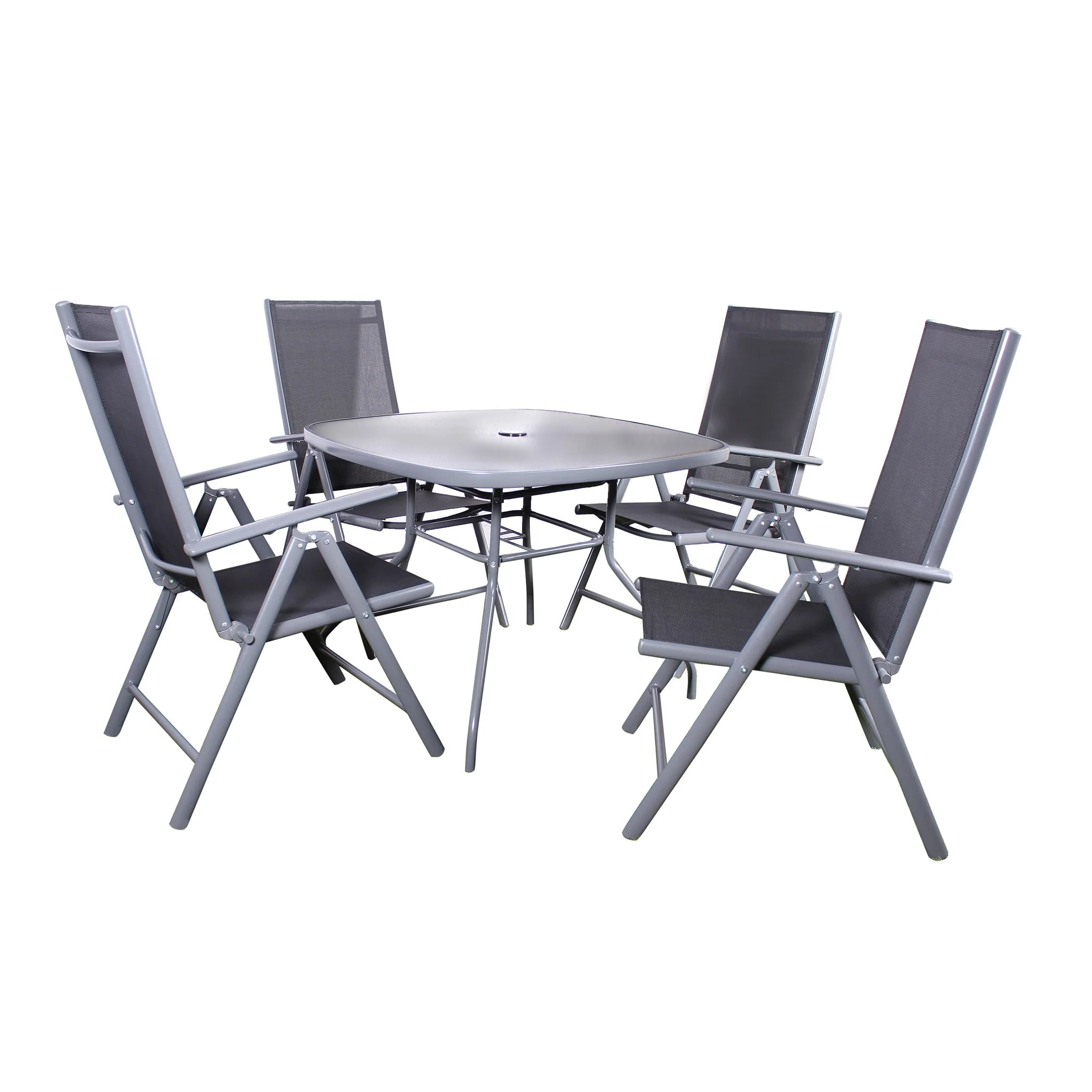 Rio Reclining 4 Seat Dining Set with Parasol - Image 5