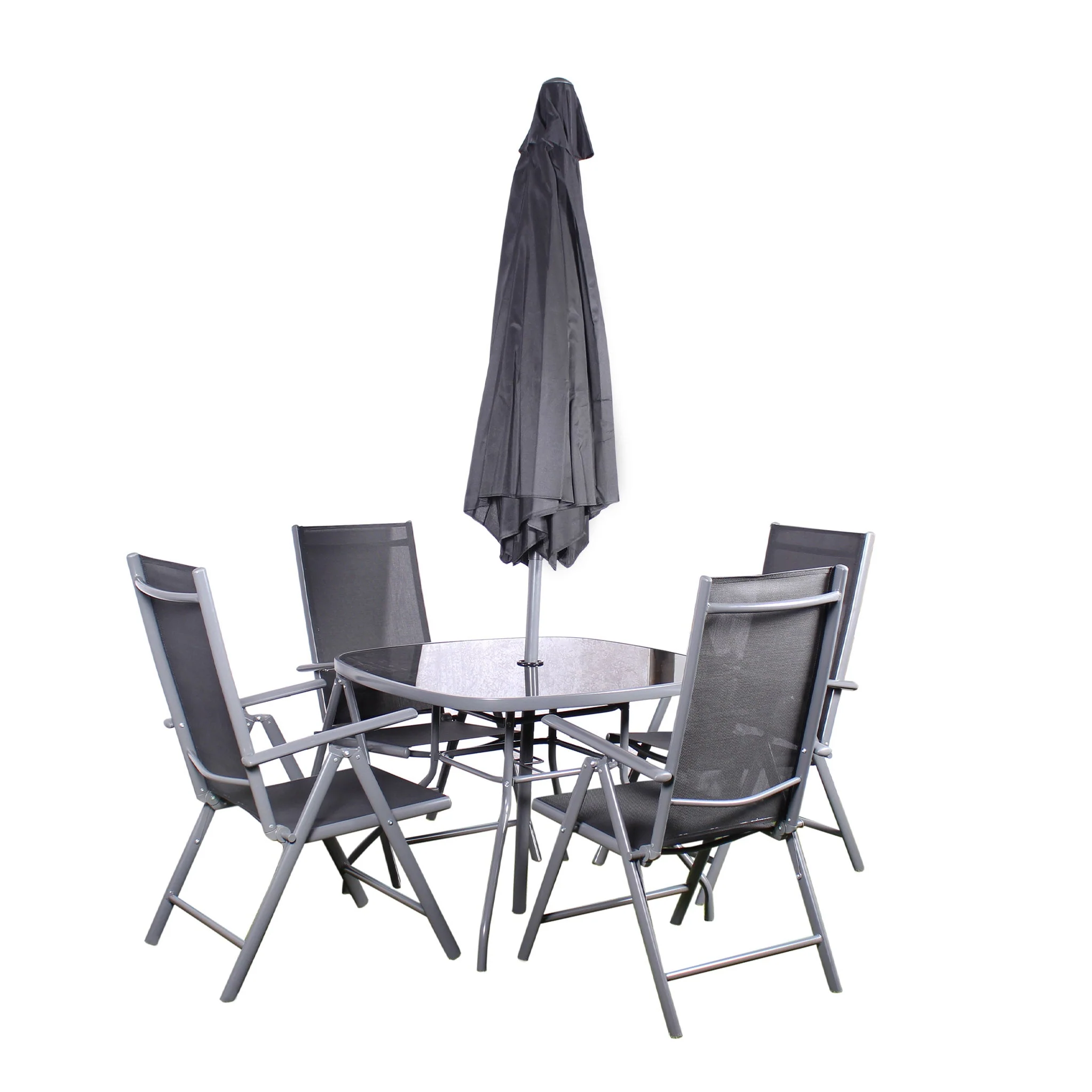 Rio Reclining 4 Seat Dining Set with Parasol - Image 6