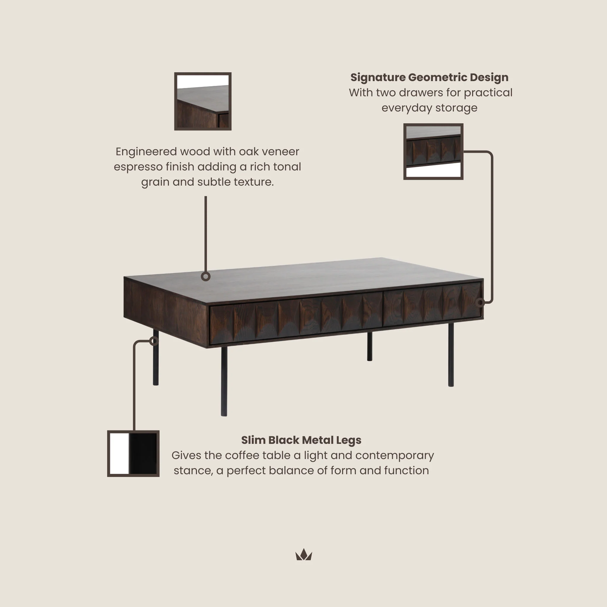 Roka Oak Geometric Coffee Table - Image 8