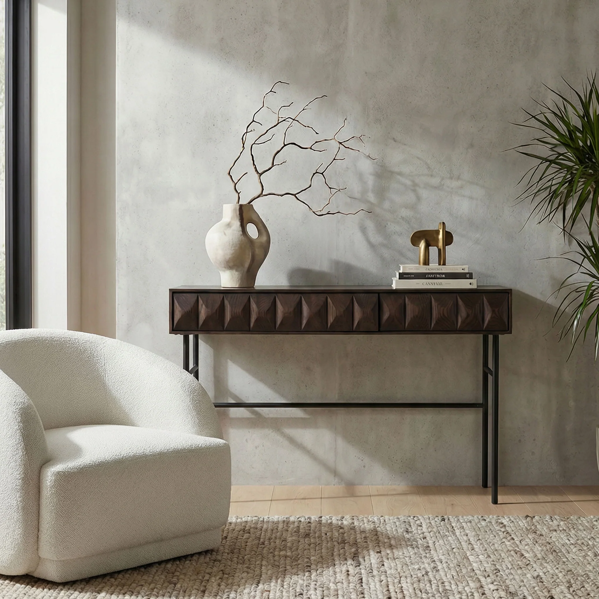 Roka Oak Geometric Console Table - Image 2