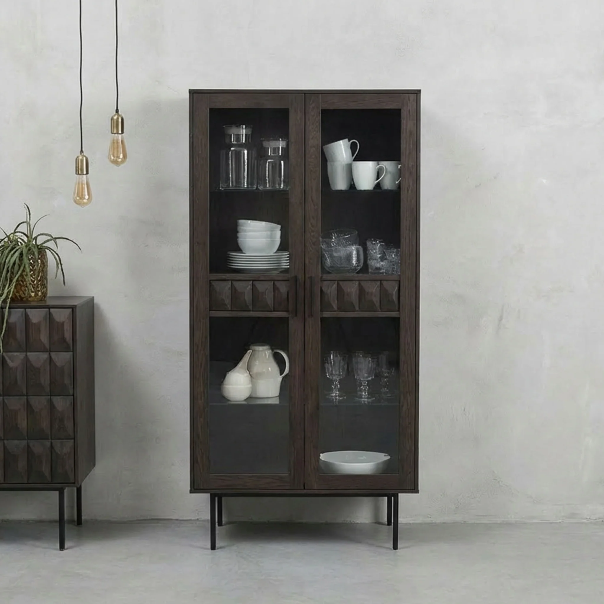 Roka Oak Geometric Display Cabinet - Image 2