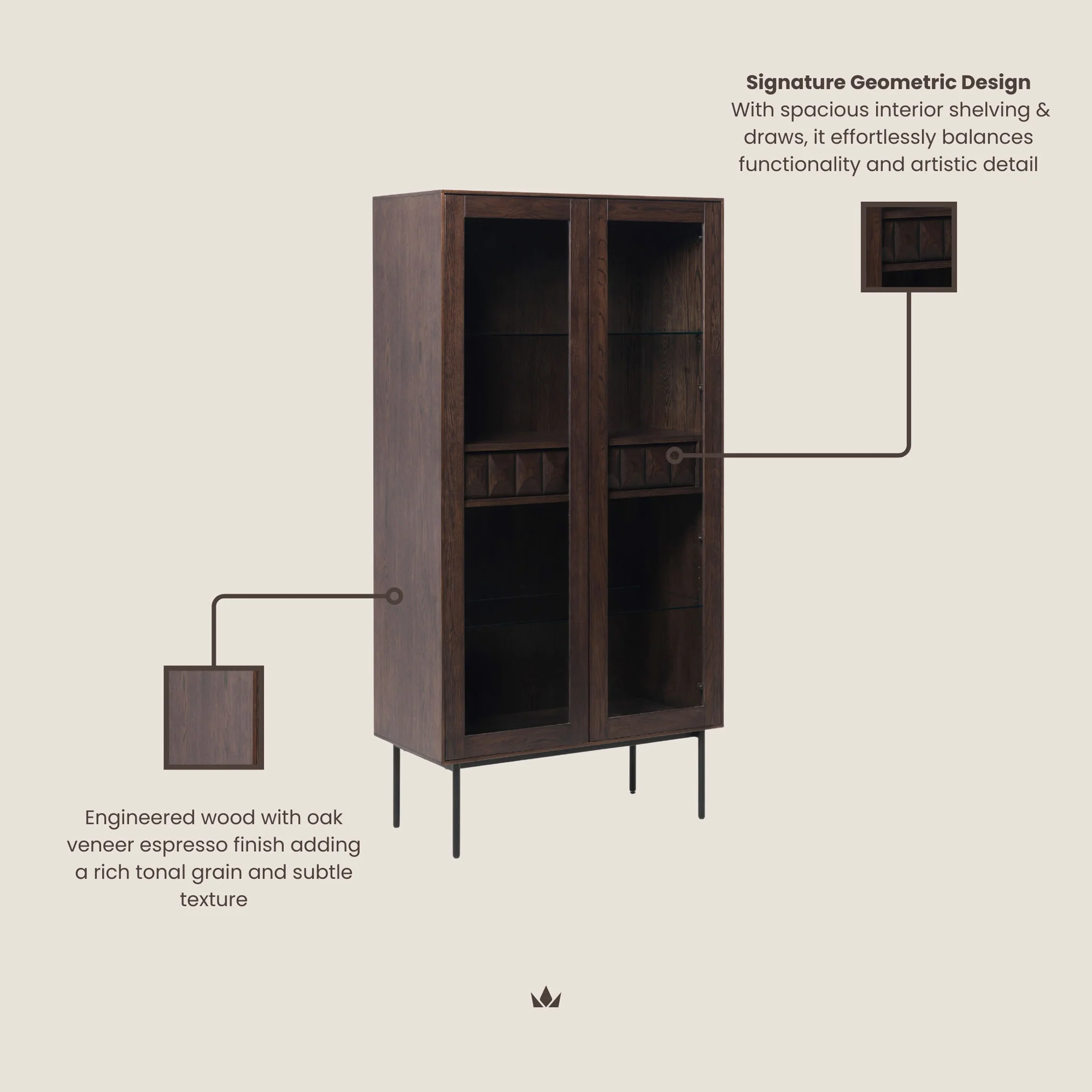 Roka Oak Geometric Display Cabinet - Image 6