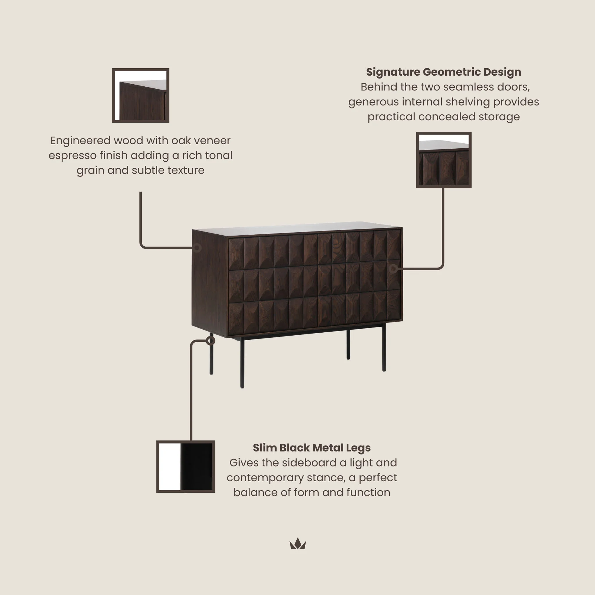 Roka Oak Geometric Large Sideboard - Image 6