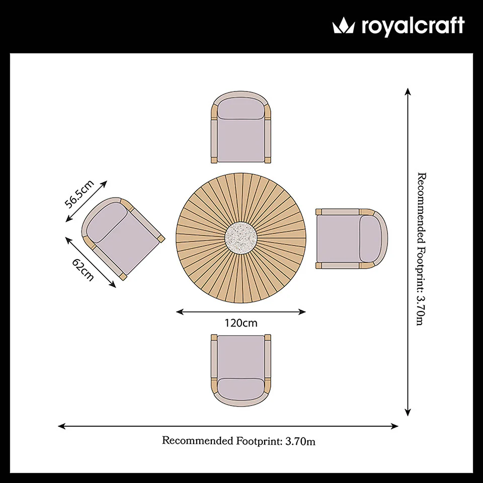 Roma FSC 4 Seater Round Sunray with Concrete Insert Dining Set with Roma Dining Chairs - Image 10