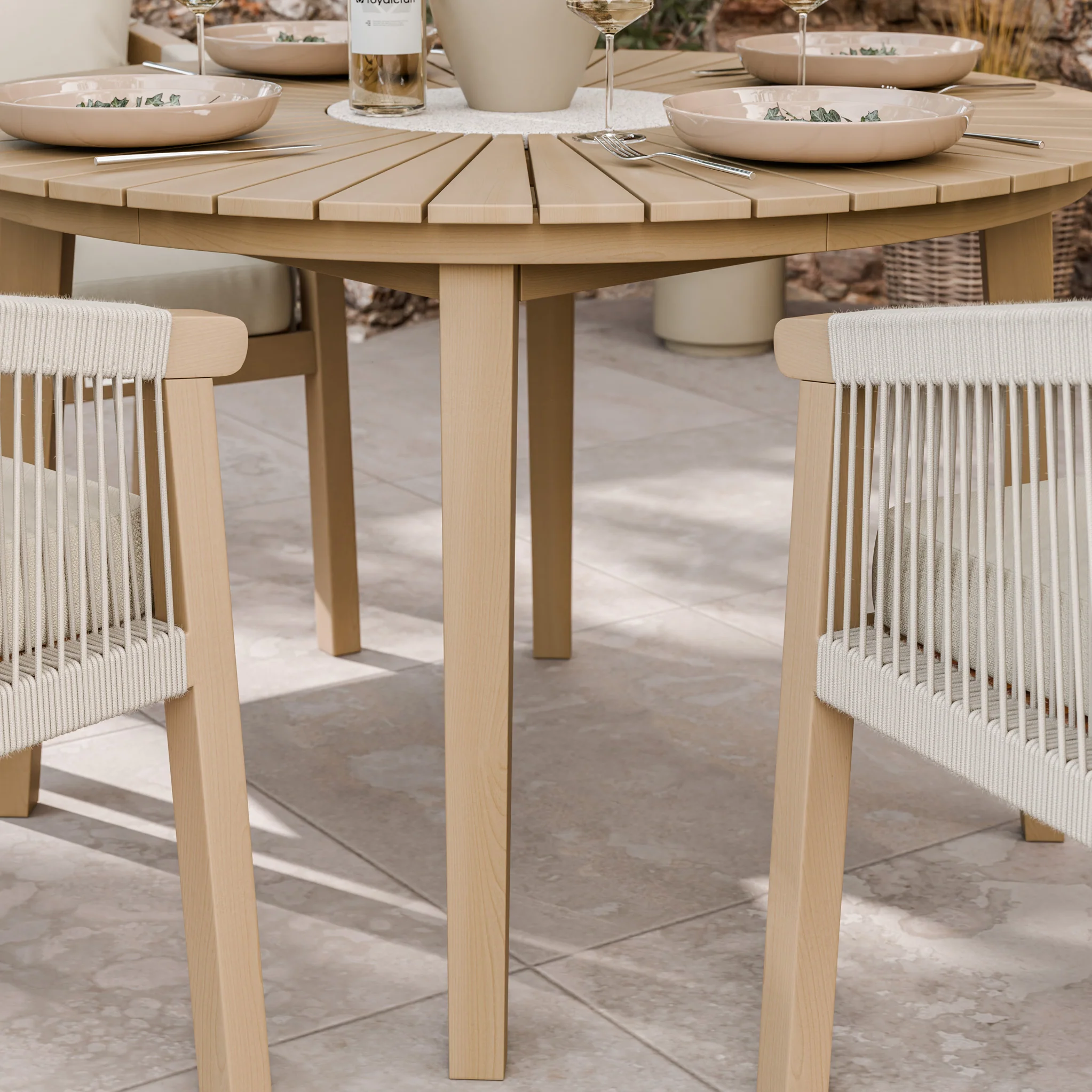 Roma FSC 4 Seater Round Sunray with Concrete Insert Dining Set with Roma Dining Chairs - Image 2