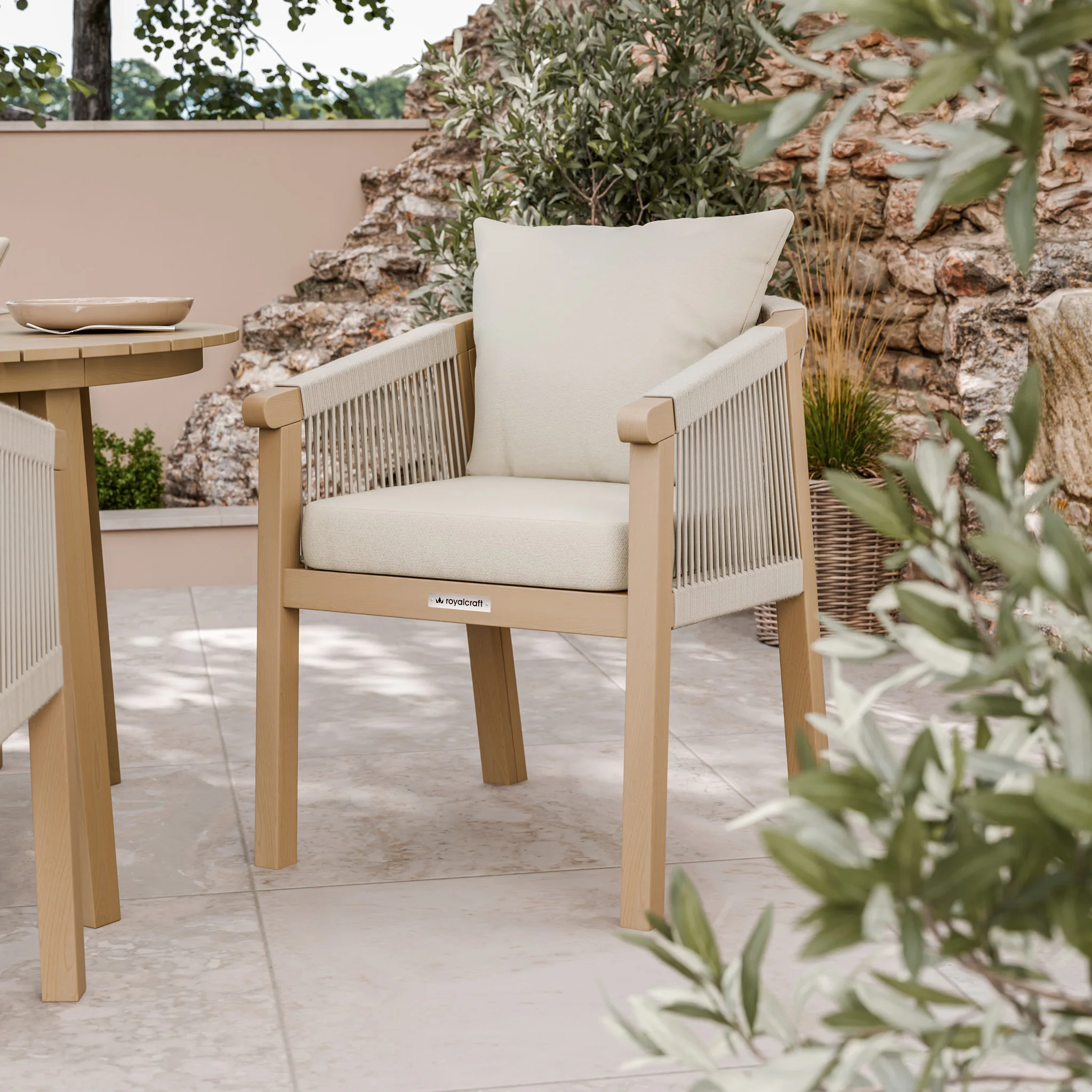 Roma FSC 4 Seater Round Sunray with Concrete Insert Dining Set with Roma Dining Chairs - Image 4