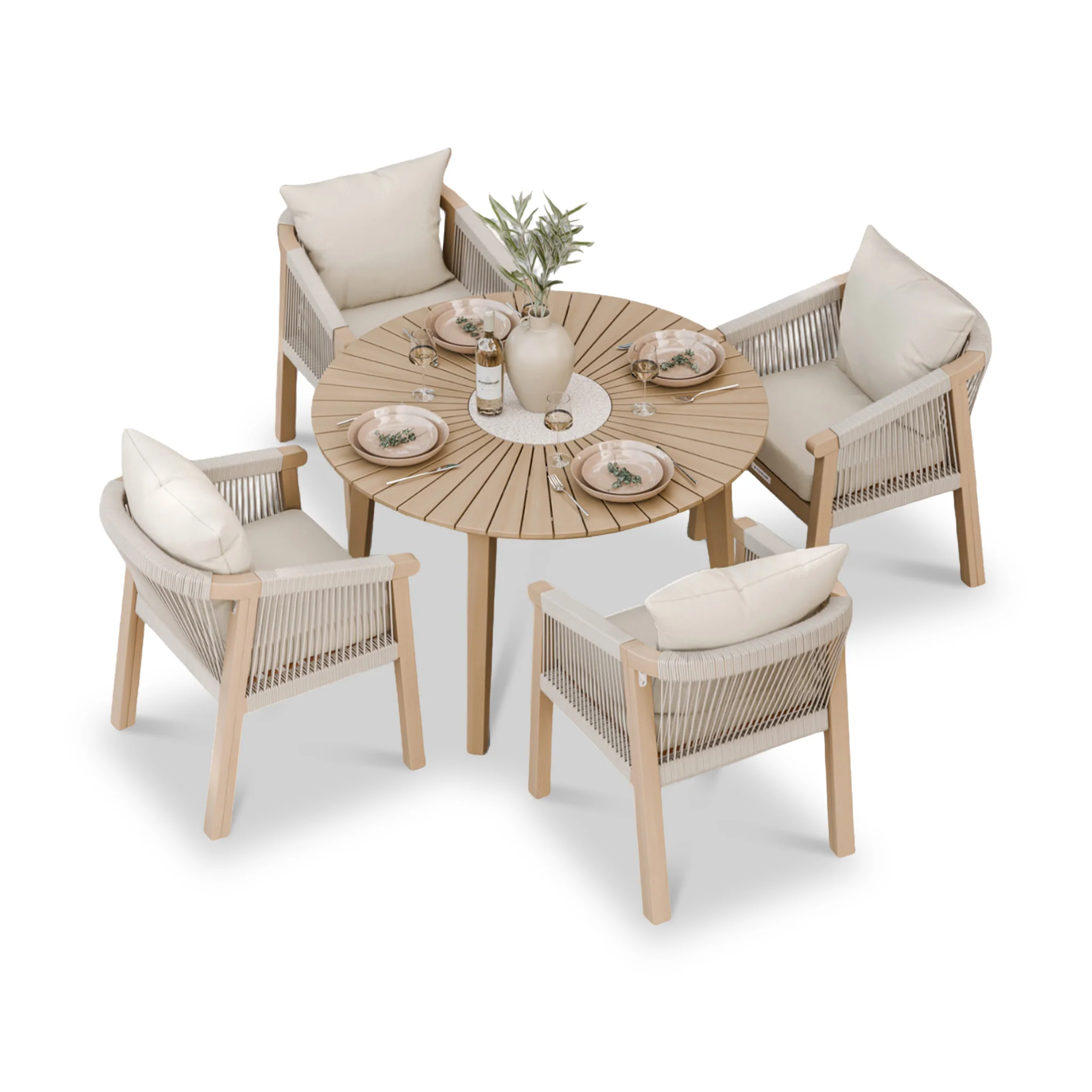 Roma FSC 4 Seater Round Sunray with Concrete Insert Dining Set with Roma Dining Chairs - Image 5