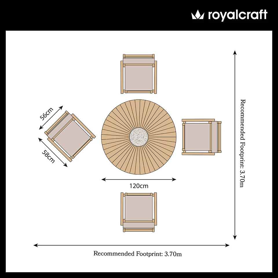 Roma FSC 4 Seater Round Sunray with Concrete Insert Dining Set with Roma Rope Stacking Chairs - Image 12