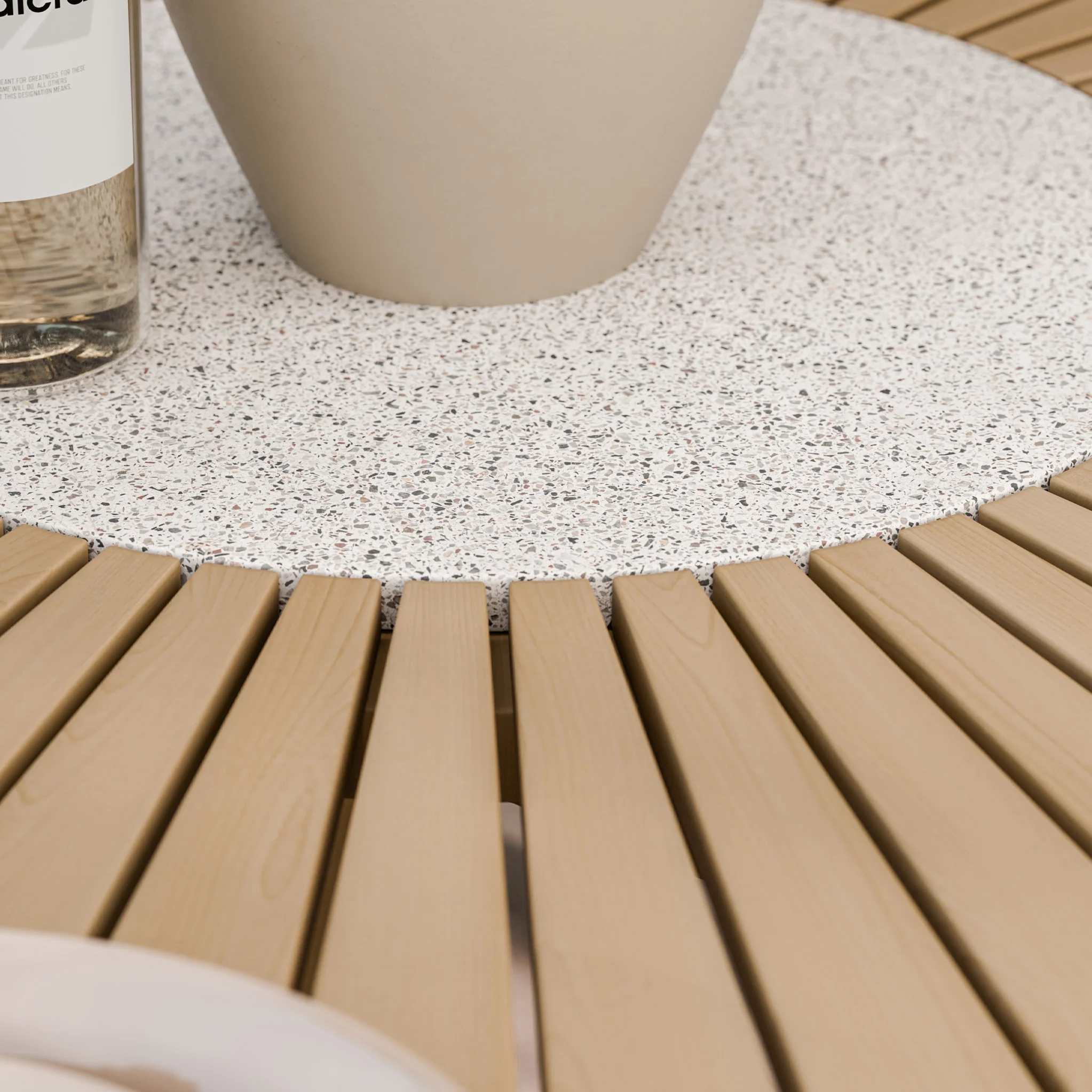 Roma FSC 4 Seater Round Sunray with Concrete Insert Dining Set with Roma Rope Stacking Chairs - Image 3