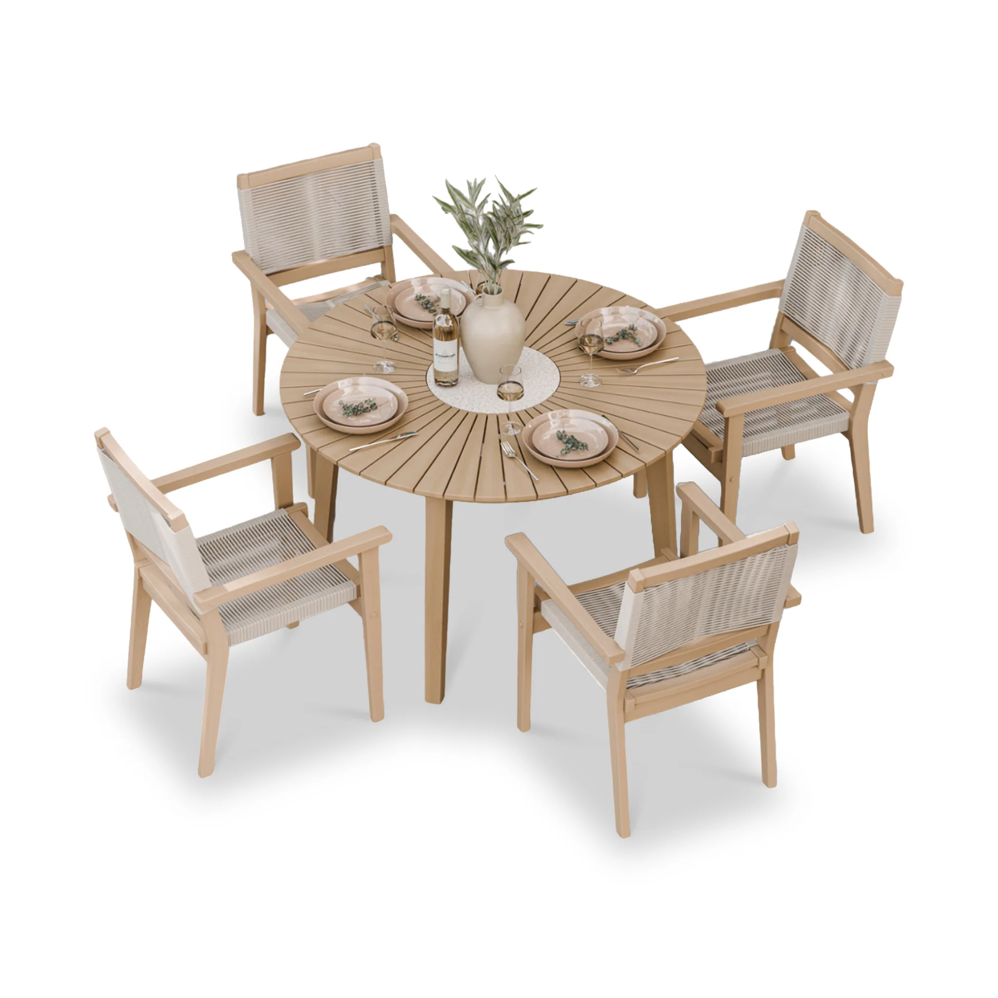 Roma FSC 4 Seater Round Sunray with Concrete Insert Dining Set with Roma Rope Stacking Chairs - Image 5