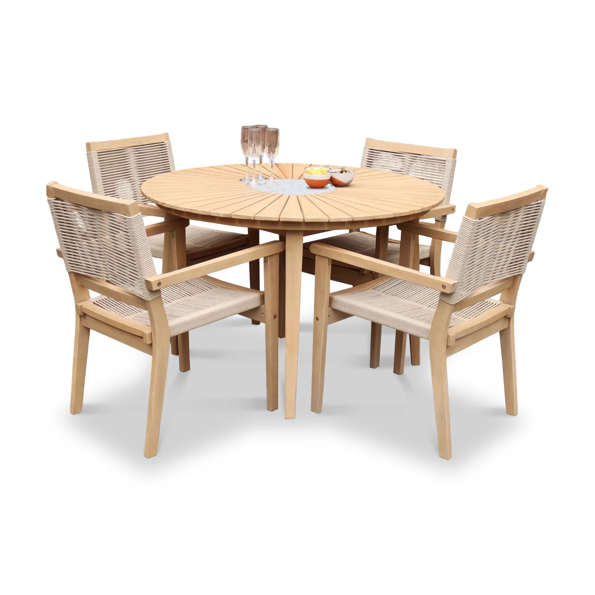 Roma FSC 4 Seater Round Sunray with Concrete Insert Dining Set with Roma Rope Stacking Chairs - Image 6